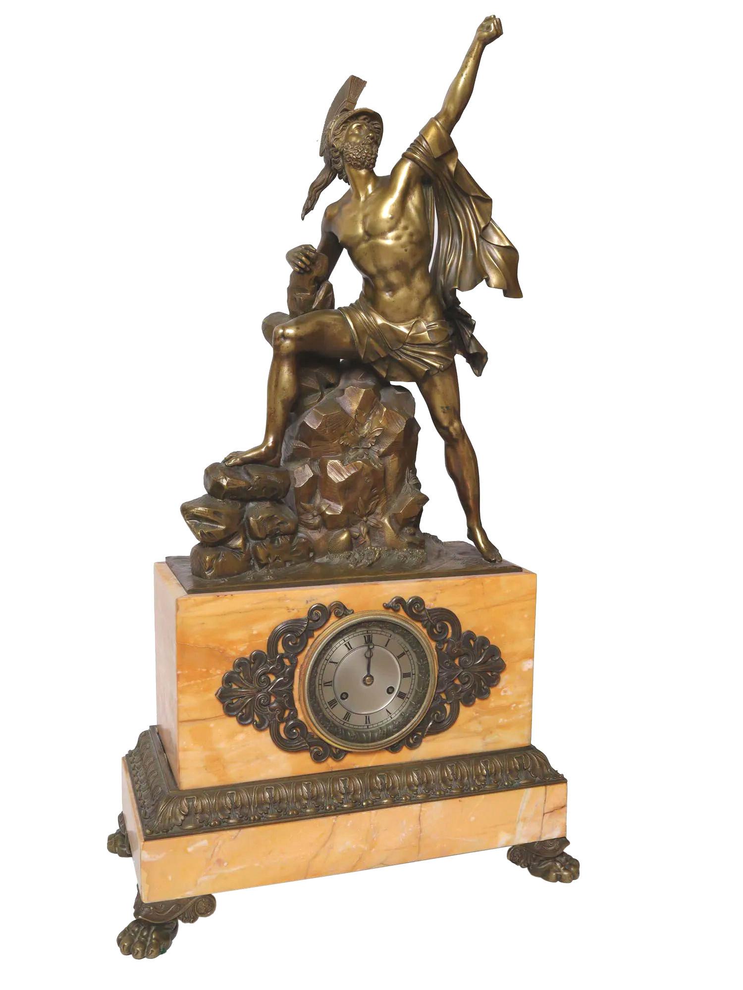 Greek Neoclassical Bronze Mantel Clock by Honore Pons In Good Condition For Sale In New York, NY