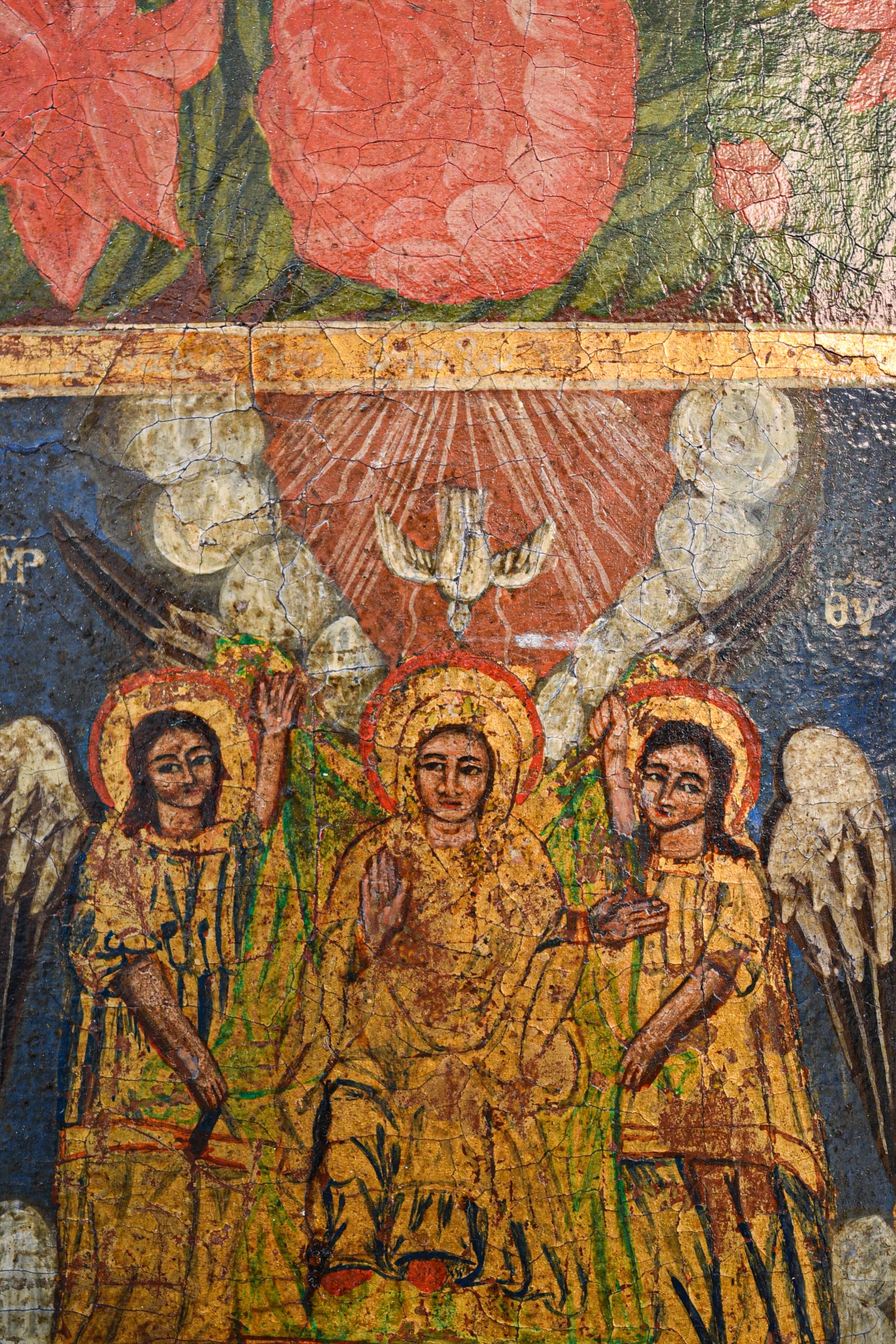 Greek orthodox icon (1800) painted on wooden pannel For Sale 6