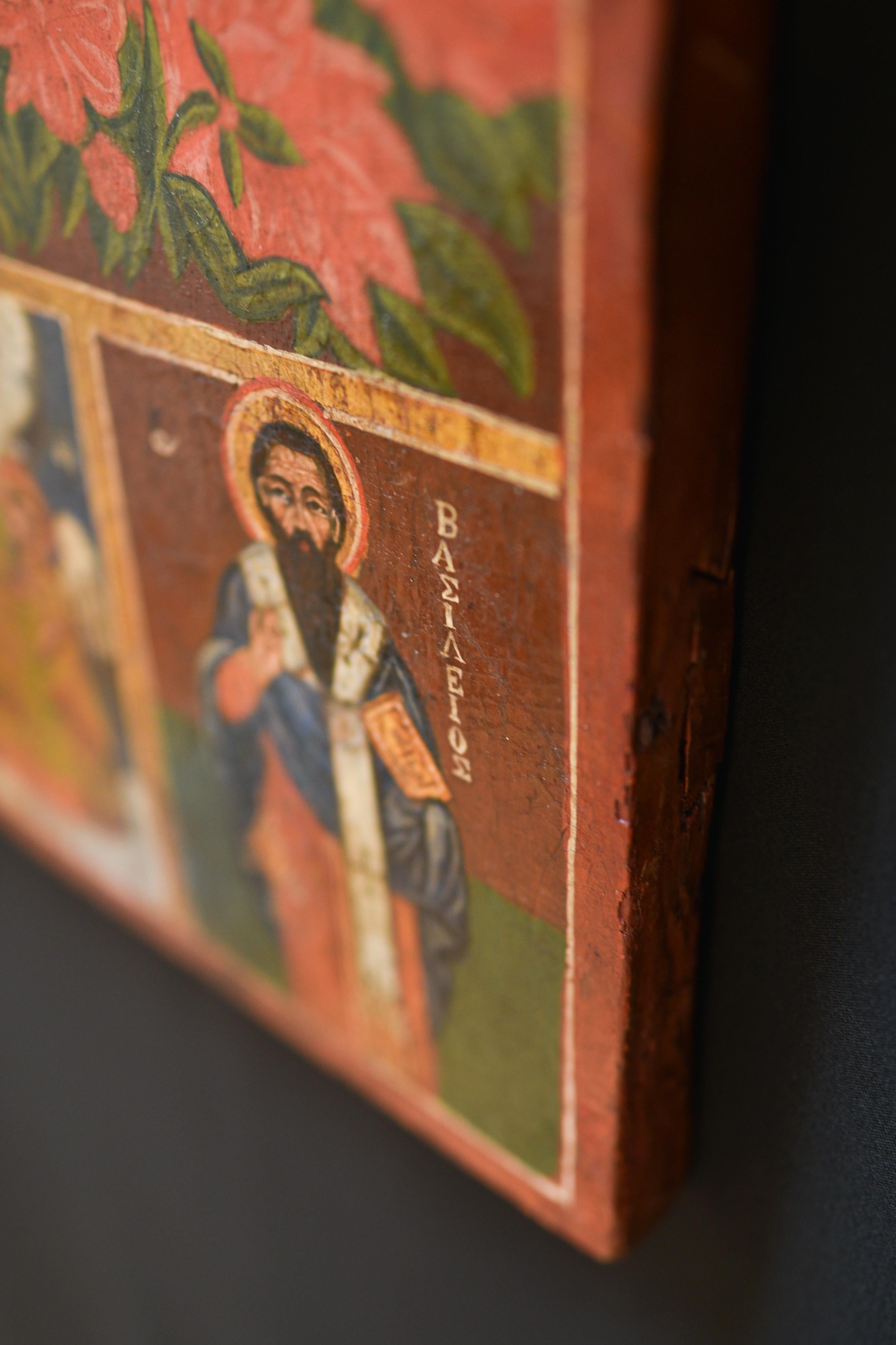 Wood Greek orthodox icon (1800) painted on wooden pannel For Sale