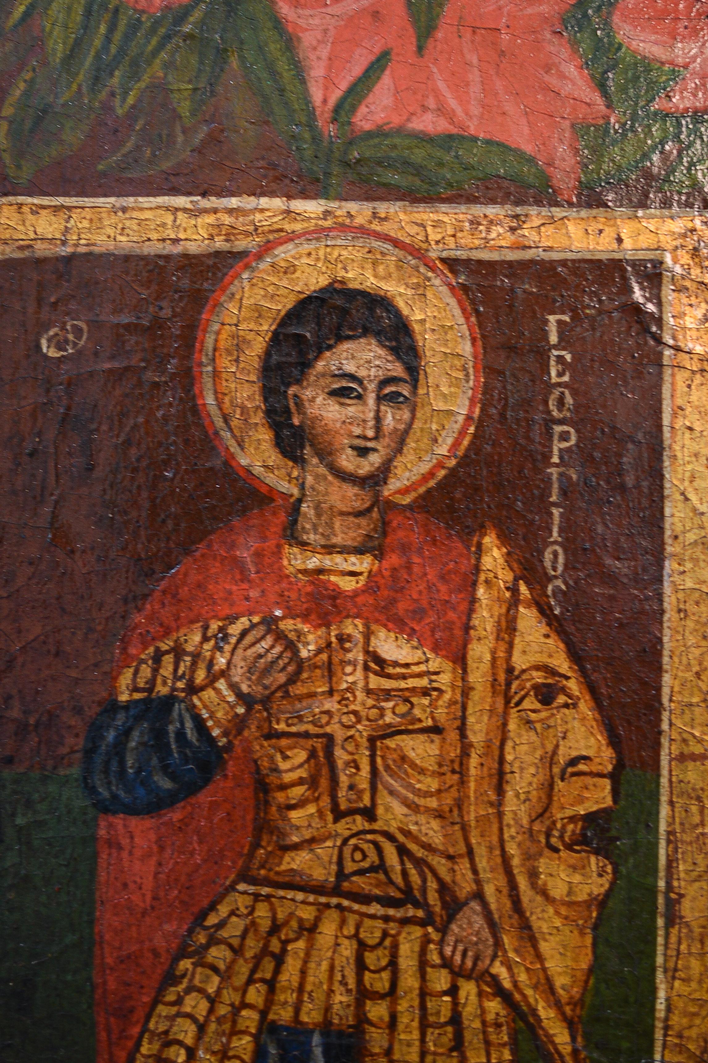 Greek orthodox icon (1800) painted on wooden pannel For Sale 3