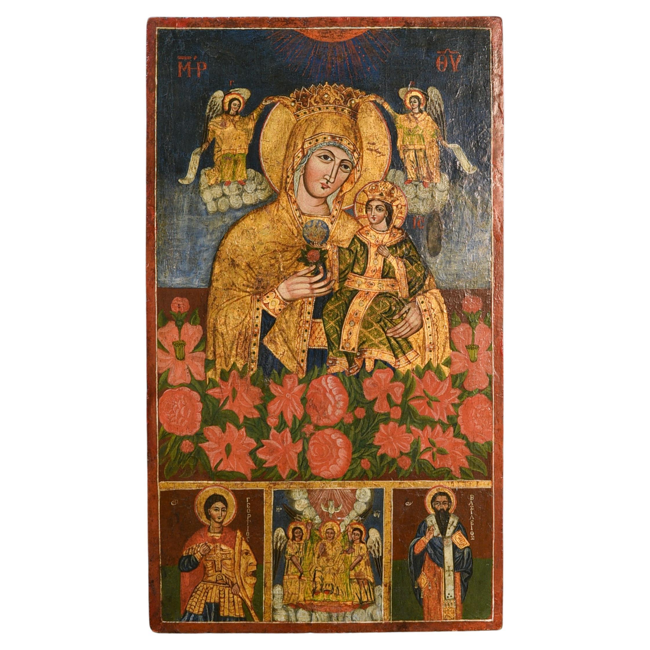 Greek orthodox icon (1800) painted on wooden pannel For Sale