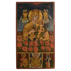 Antique Greek orthodox icon (1800) painted on wooden pannel