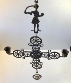 Chandelier pendentif croix Othodox grecque en bronze, années 1920