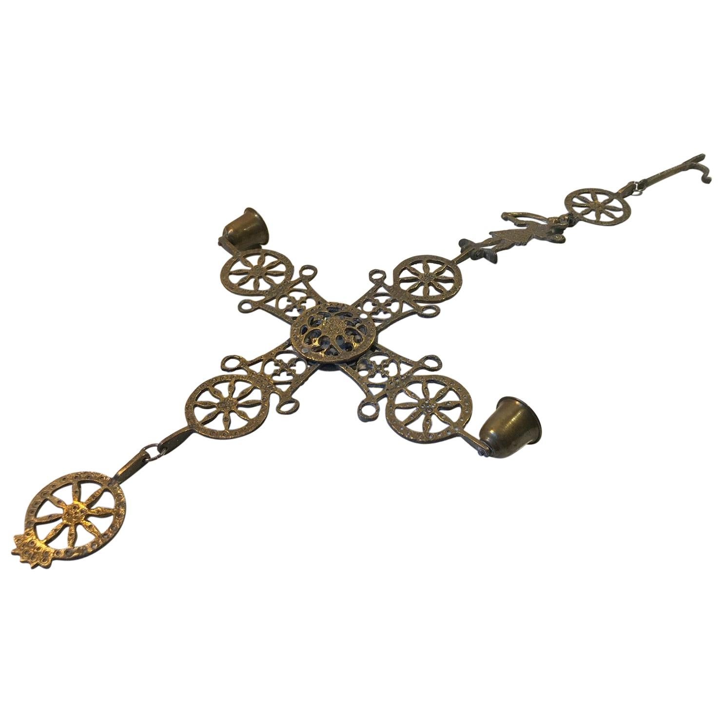 Greek Othodox Pendant Cross Candleholder in Bronze, 1920s