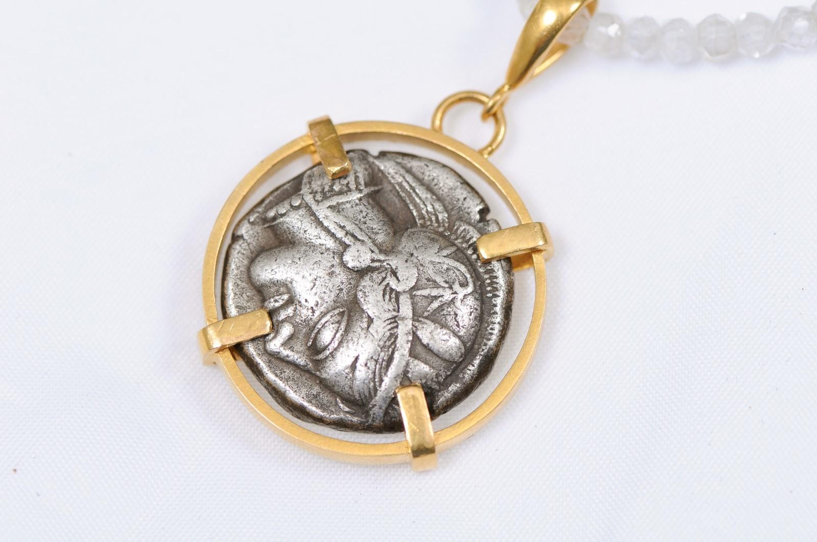 Greek Owl Tetradrachm Coin in 22k Pendant (pendant only) For Sale 1
