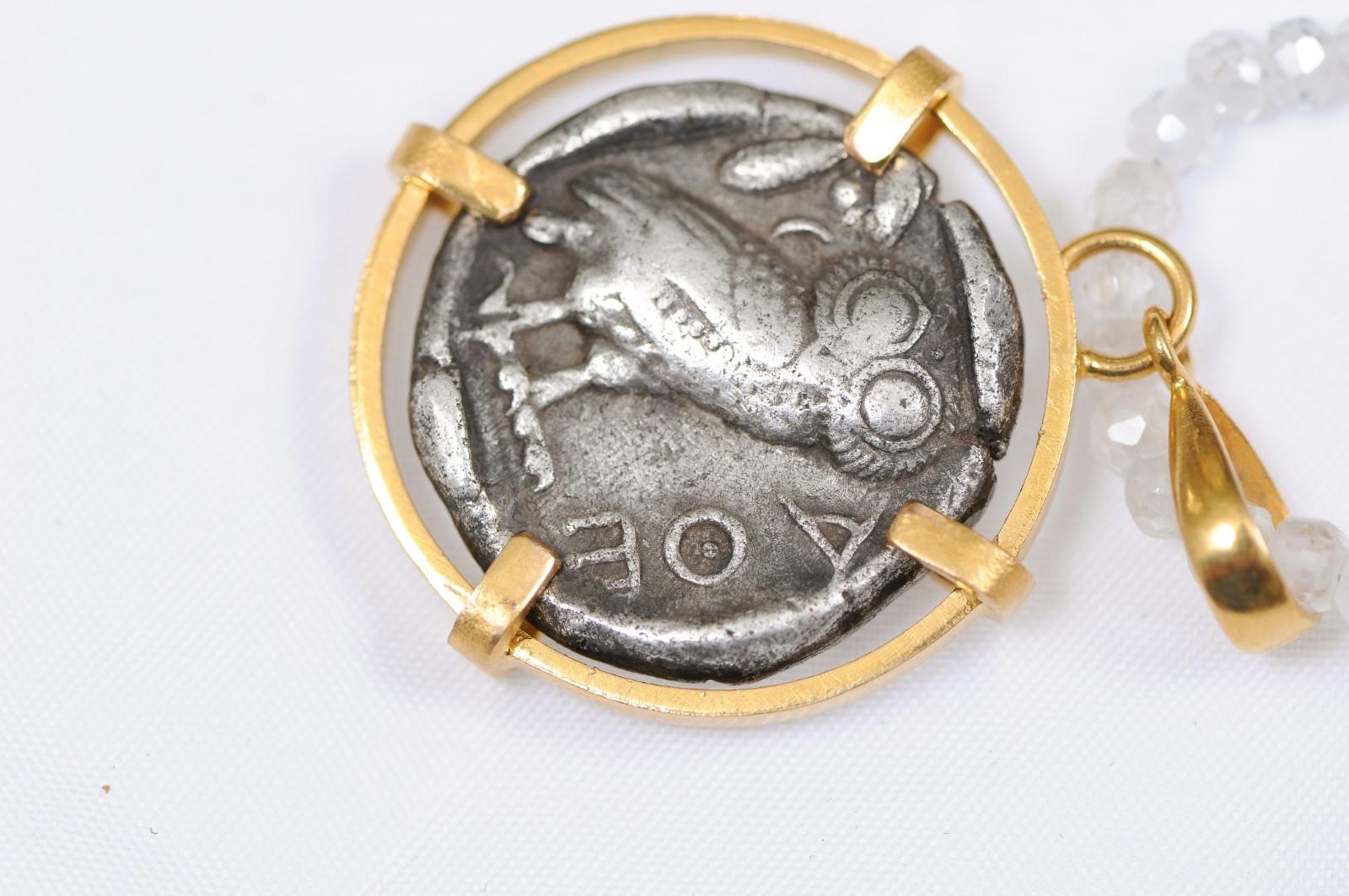 Greek Owl Tetradrachm Coin in 22k Pendant (pendant only) For Sale 2