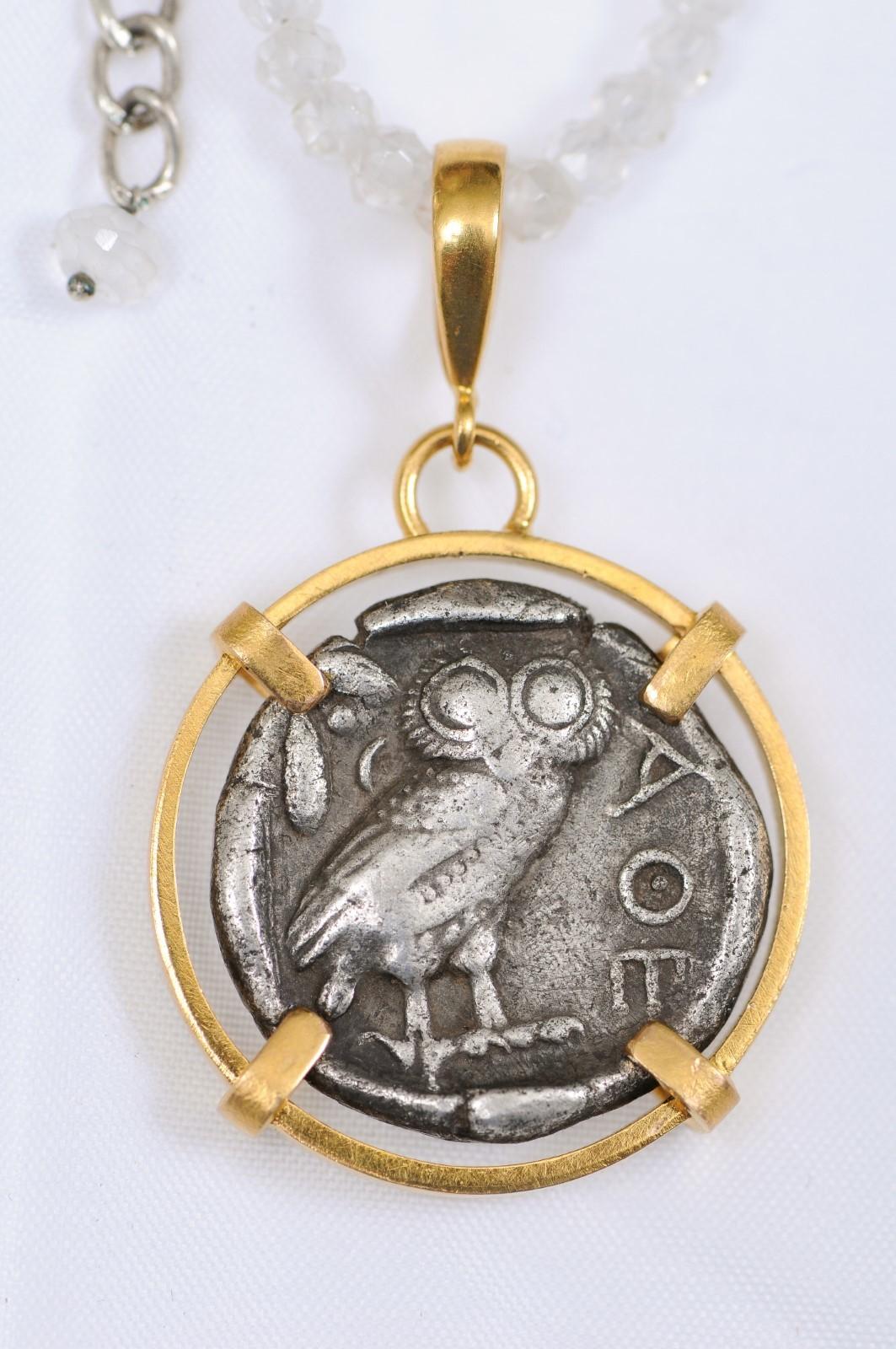 Greek Owl Tetradrachm Coin in 22k Pendant (pendant only) For Sale 3
