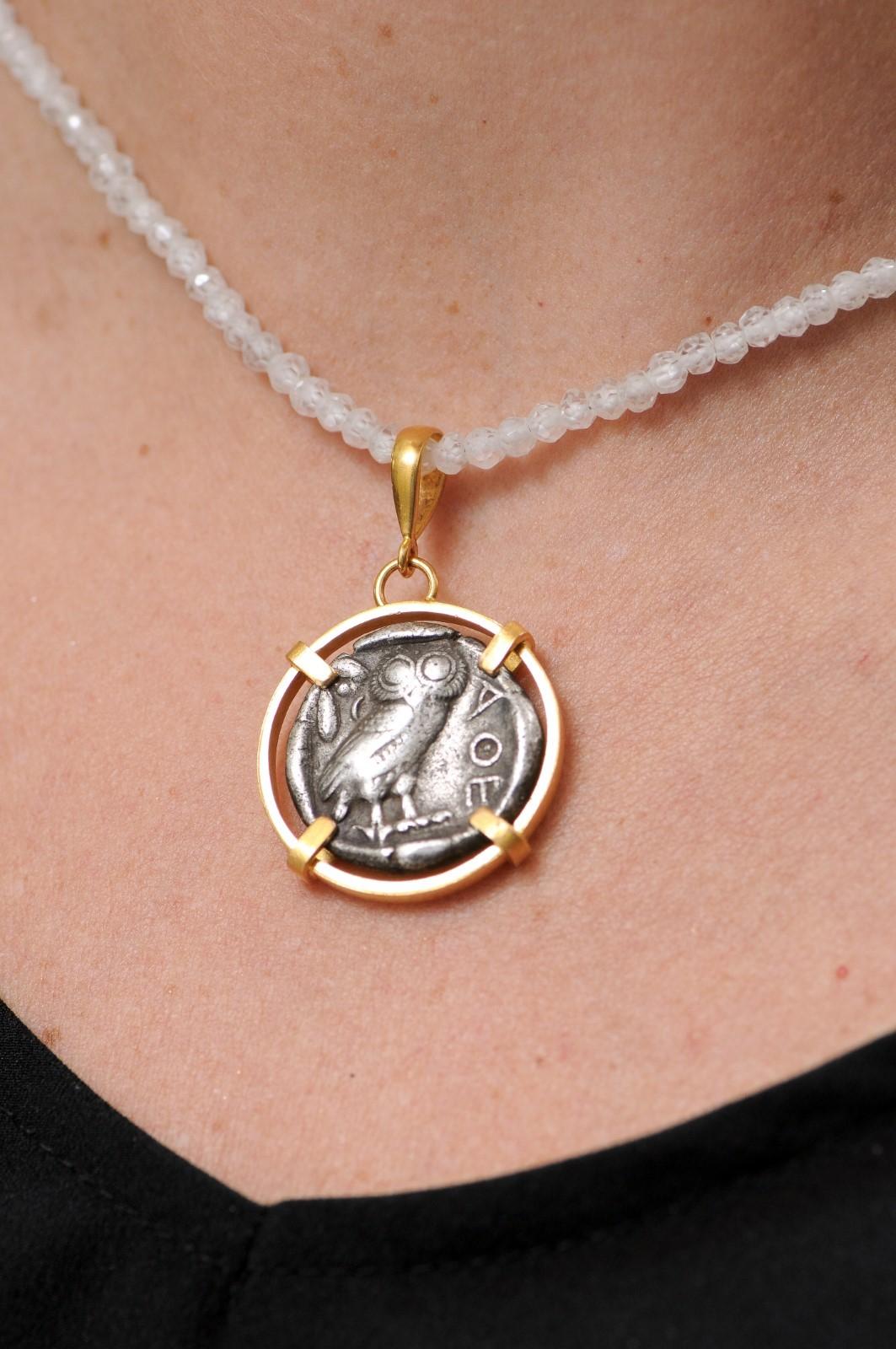 Greek Owl Tetradrachm Coin in 22k Pendant (pendant only) For Sale 4