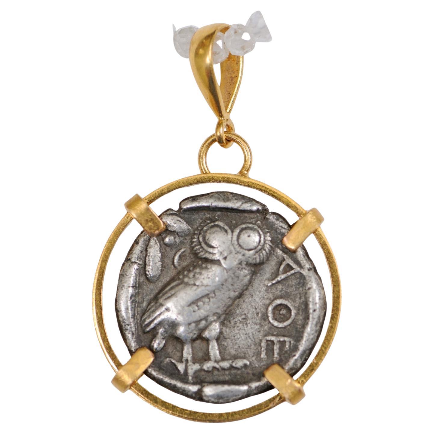 Greek Owl Tetradrachm Coin in 22k Pendant (pendant only)