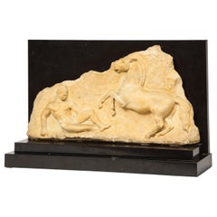 Greek "Parthenon" Marble Frieze Panel, Depicting a Man and Horse