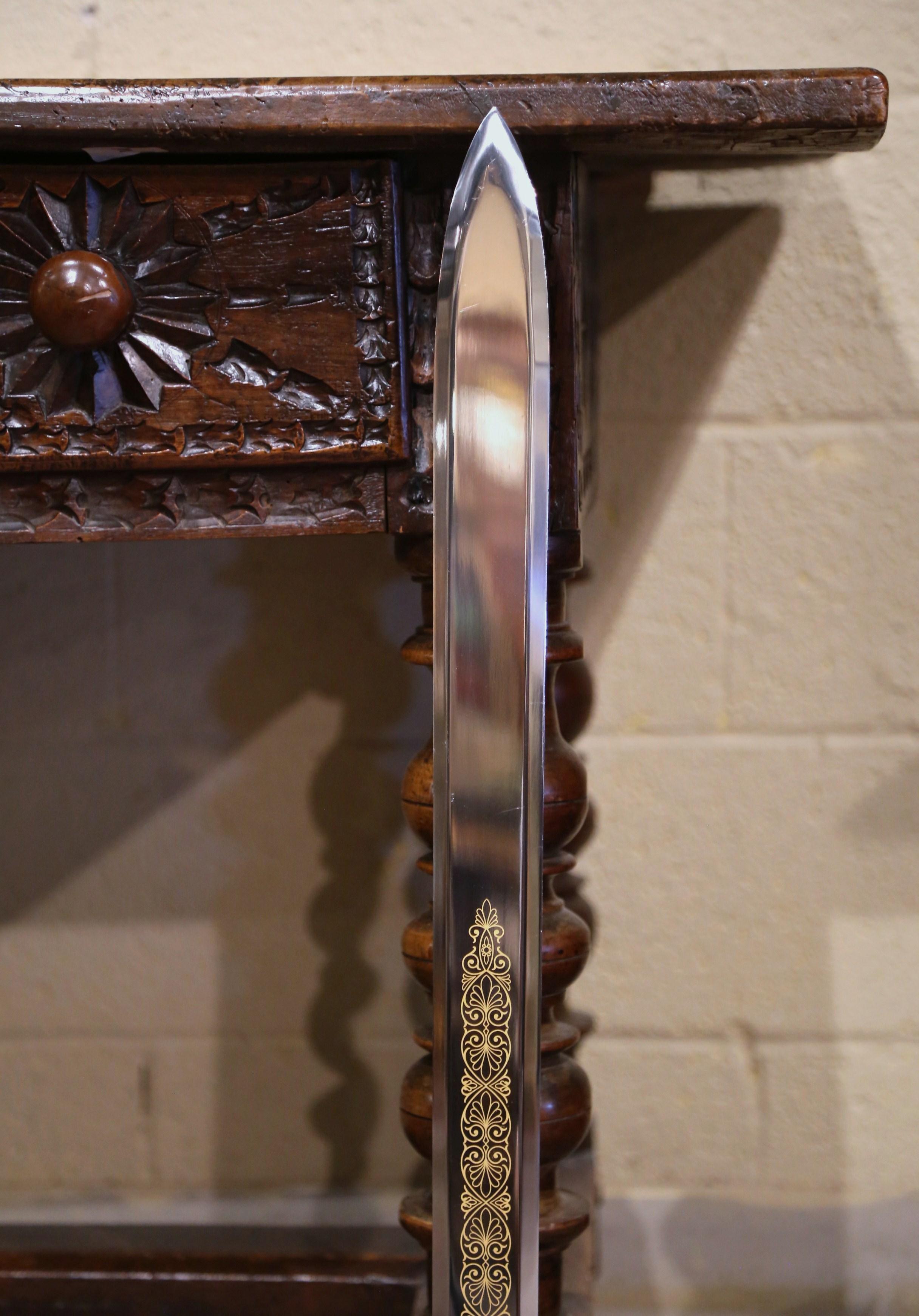 Hand-Crafted Greek Polished Xiphos Steel Battle Sword with Gilt Hilt For Sale