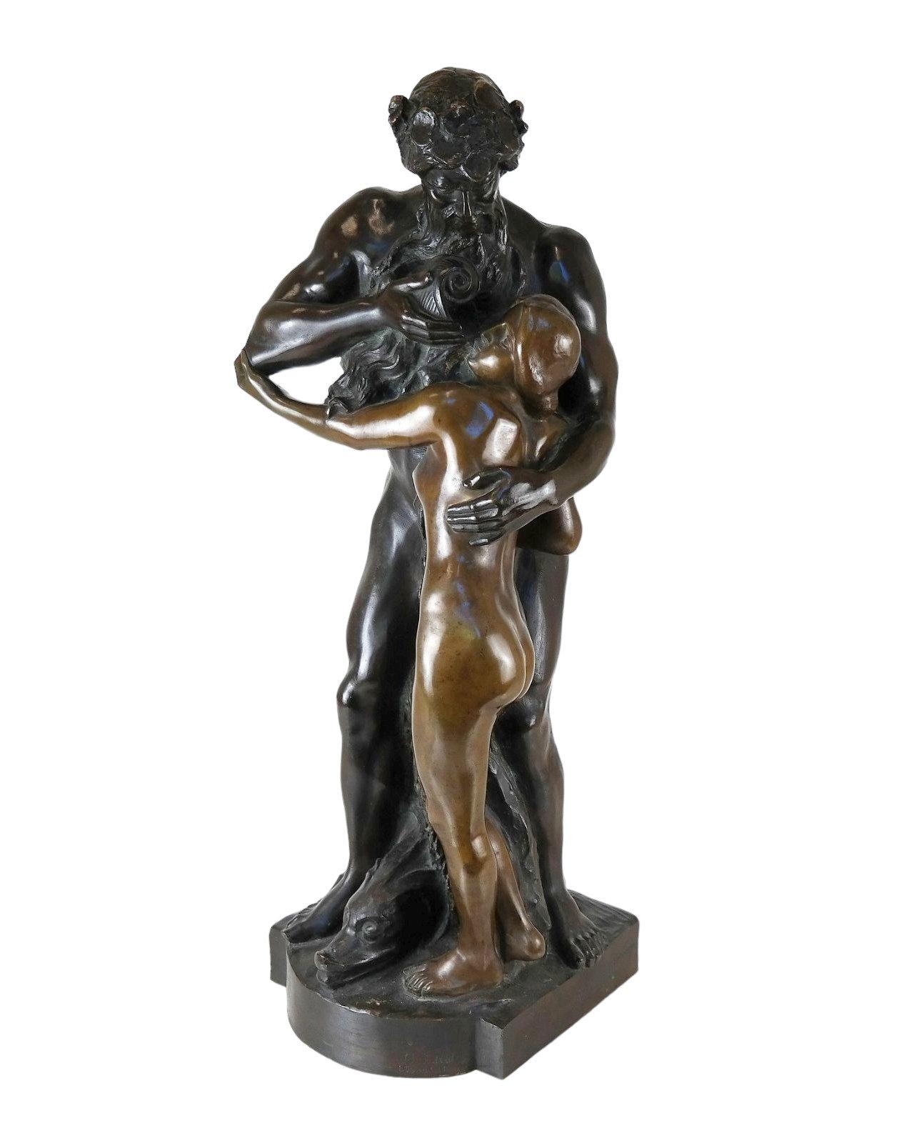 Belle Époque Greek Poseidon and Amphitrite Bronze Sculpture by Karl Gustav Rutz (1857-1949) For Sale