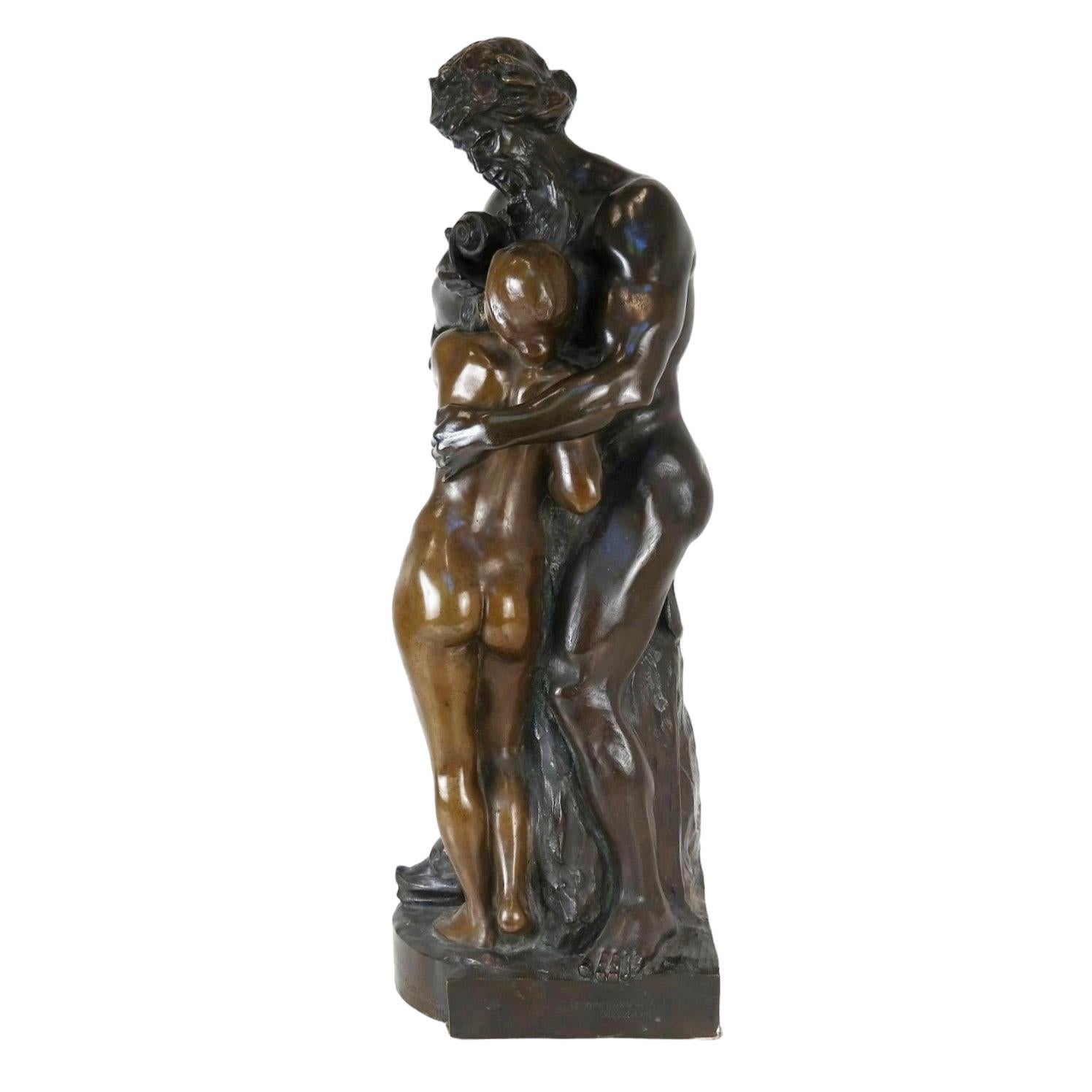 Patinated Greek Poseidon and Amphitrite Bronze Sculpture by Karl Gustav Rutz (1857-1949) For Sale