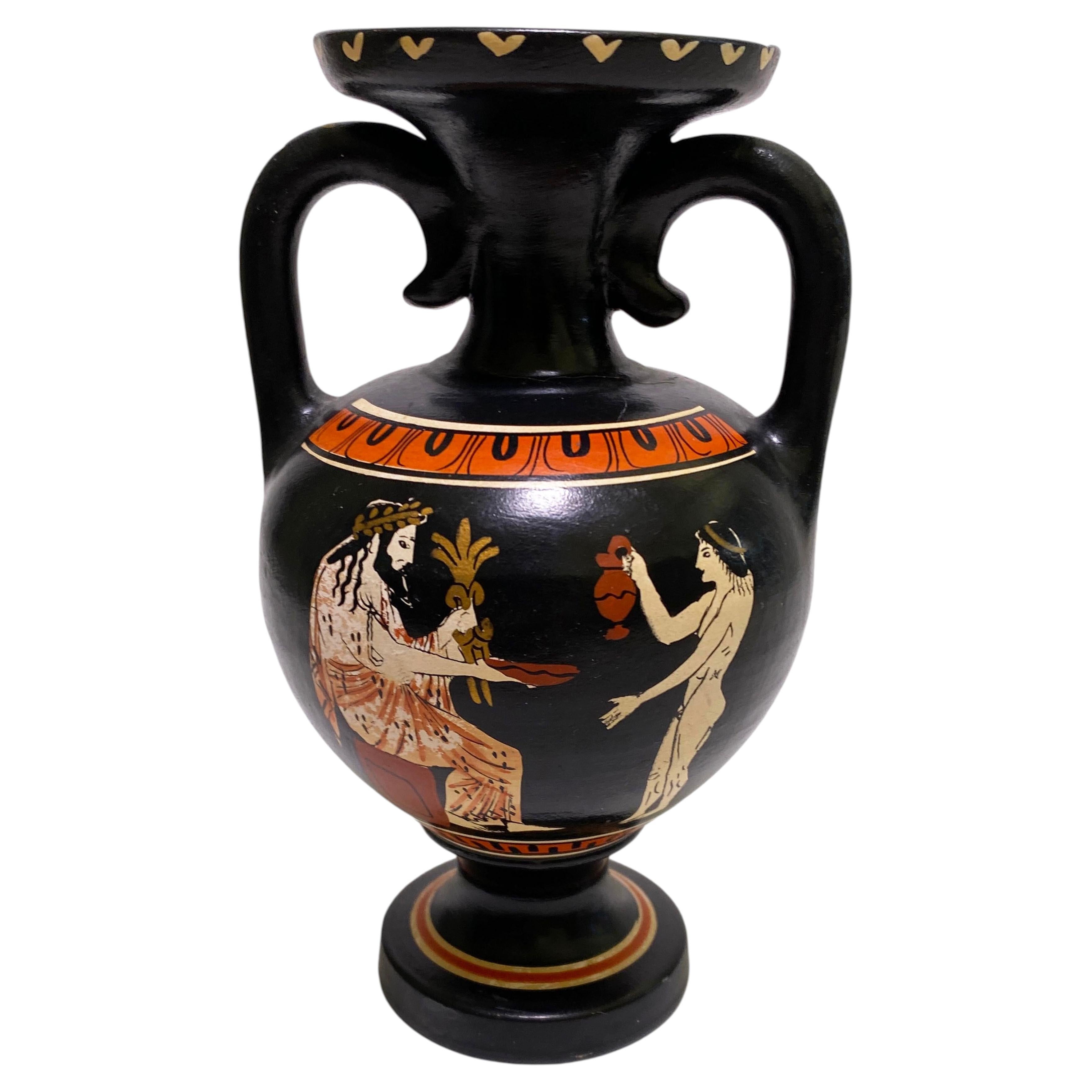 Greek Pottery Black Urn Depicting an Assembly of Gods