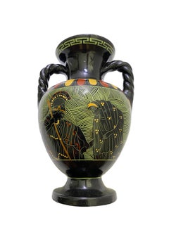 Greek Pottery Black Urn with Twisted Handles