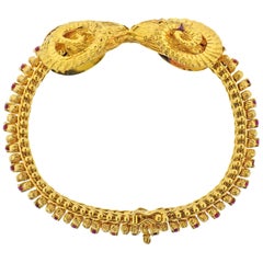 Vintage Greek Ram's Head Ruby Gold Bracelet