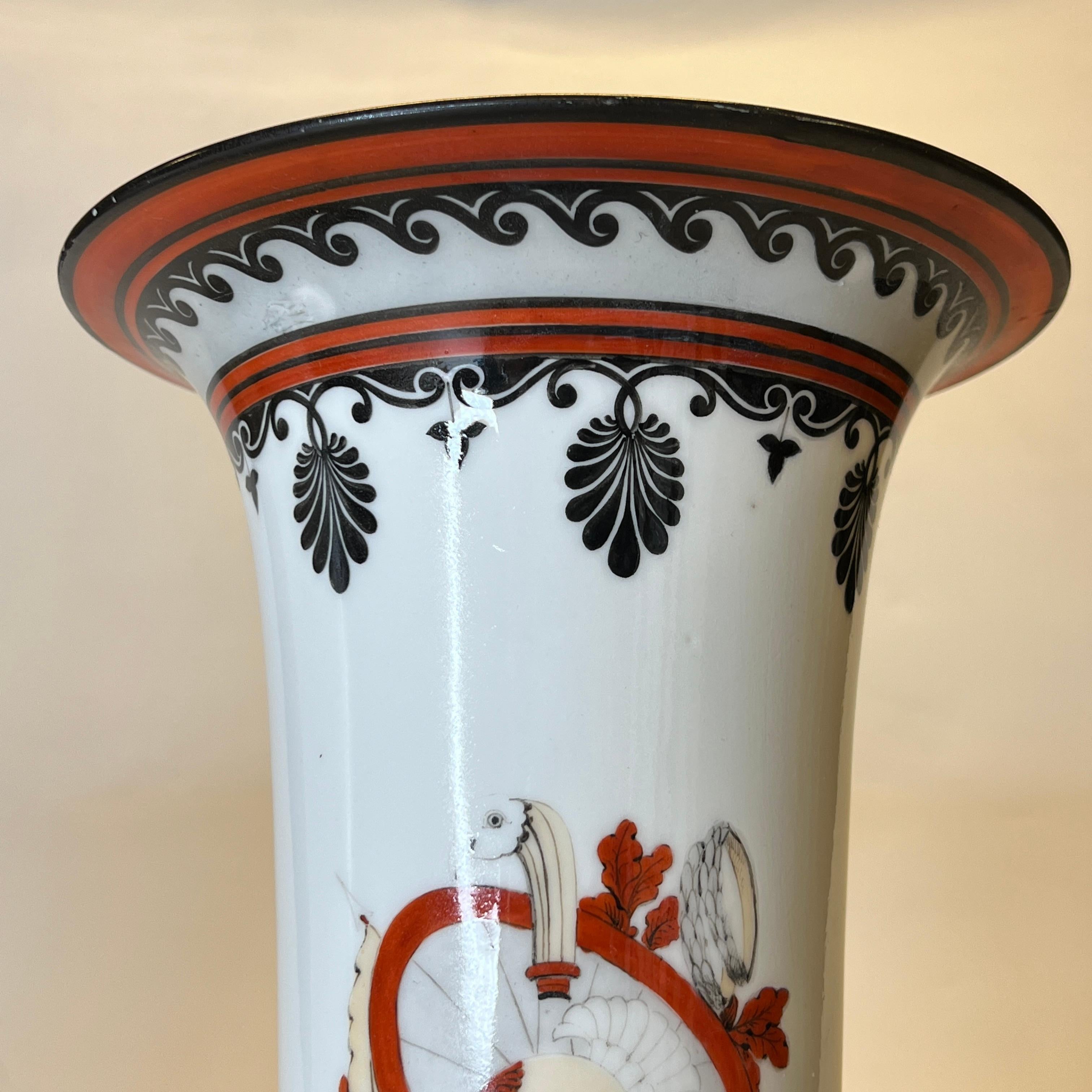 Greek  Revival 19 century Porcelain Mantle Clock and Vases Garniture For Sale 8