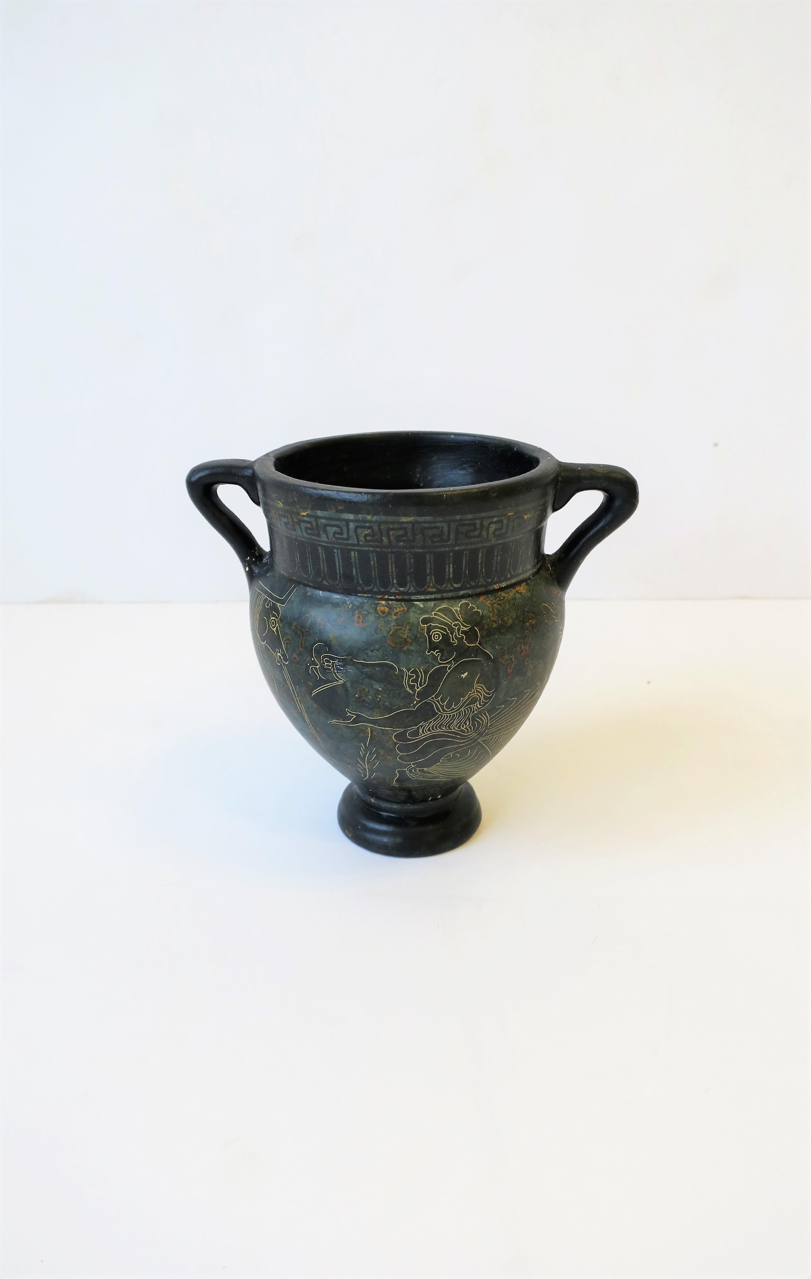 A handmade Greek Revival style Amphora matte pottery vase, from Greece, circa mid-late 20th century, Greece. Piece is tagged 