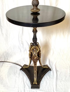 Greek Revival Bronze and Black Onyx Floor Table Lamp