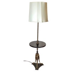 Greek Revival Bronze and Black Onyx Floor Table Lamp