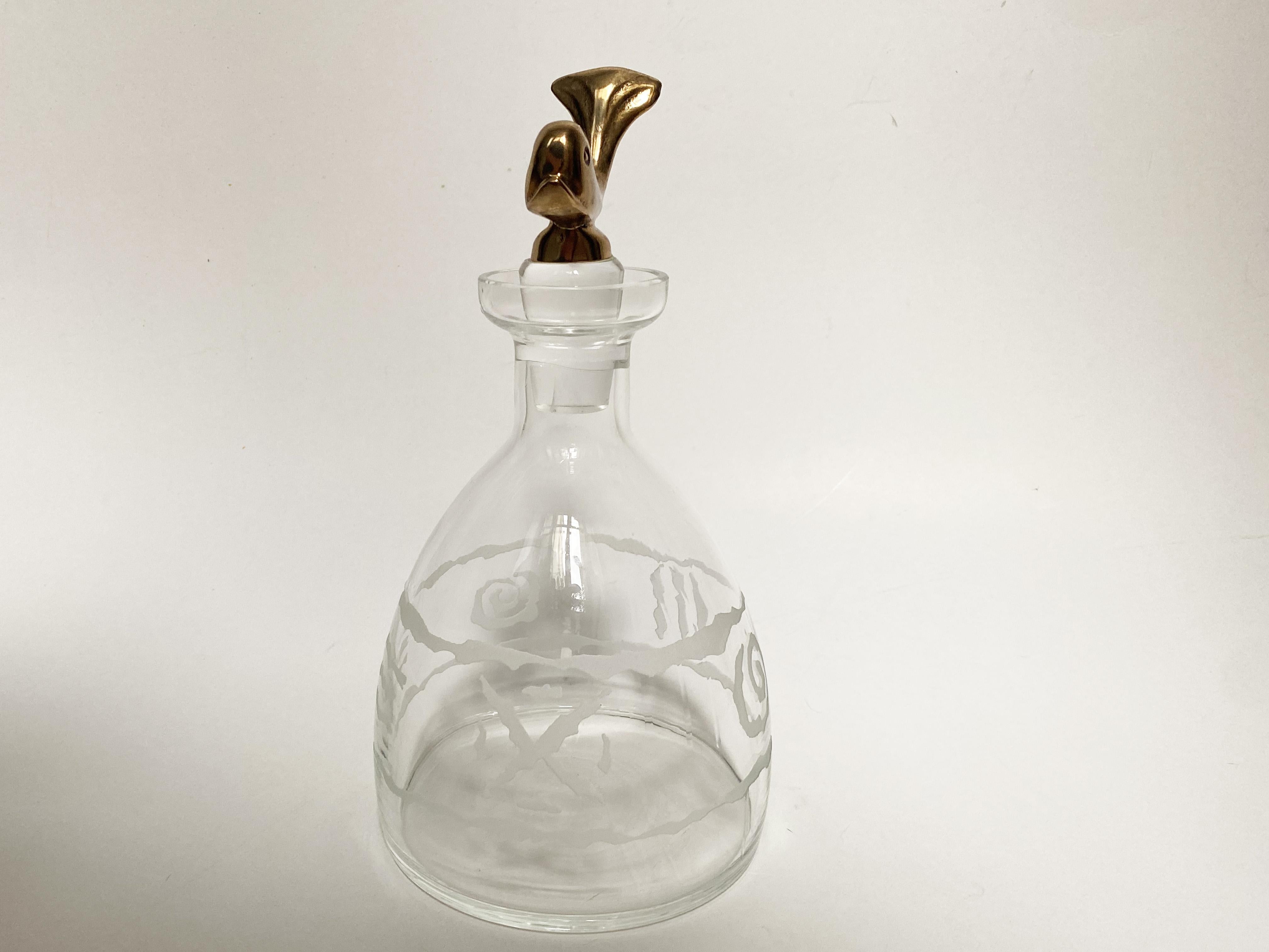 French Greek Revival Carved Crystal Decanter by Fondica & La Rochere. For Sale