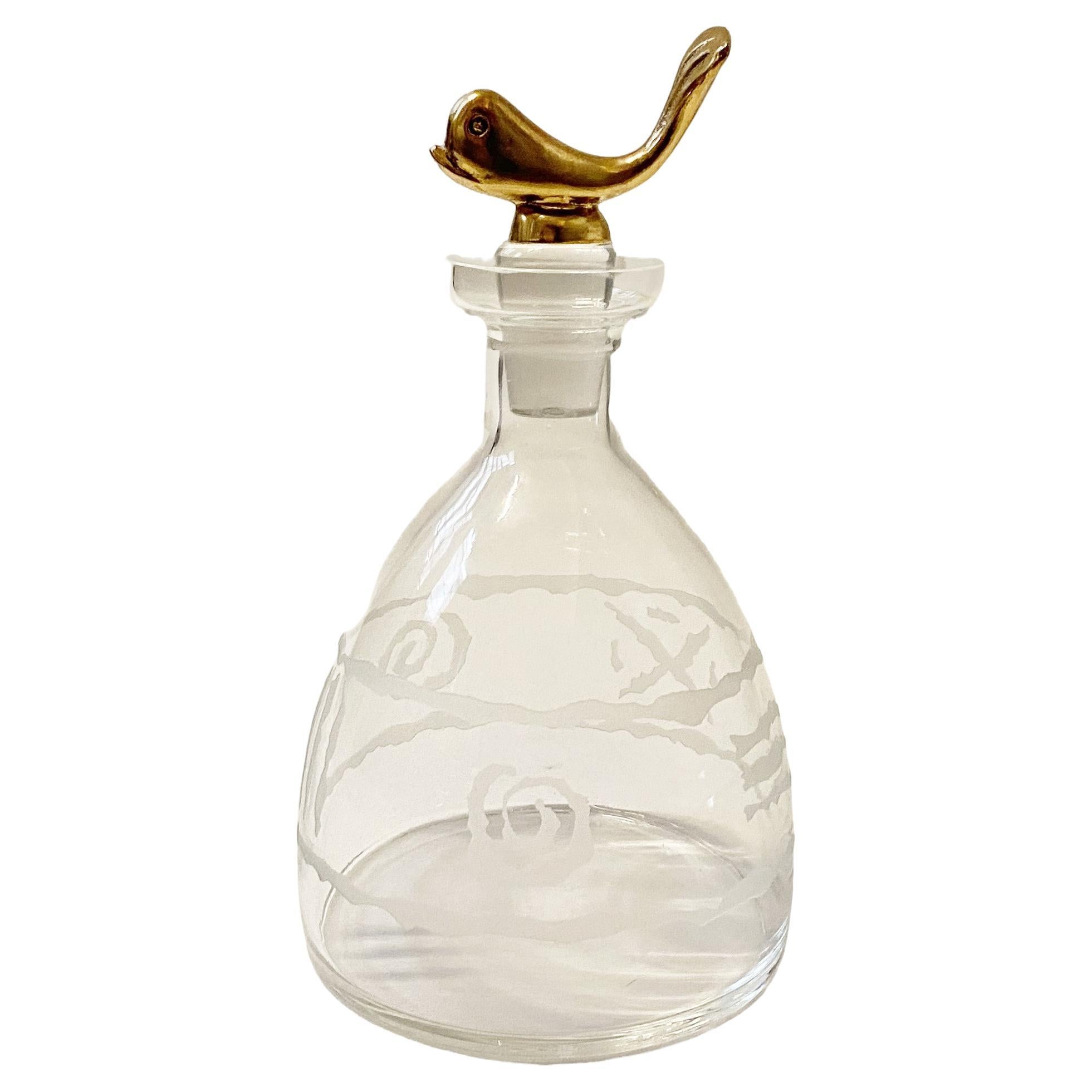 Greek Revival Carved Crystal Decanter by Fondica & La Rochere. For Sale