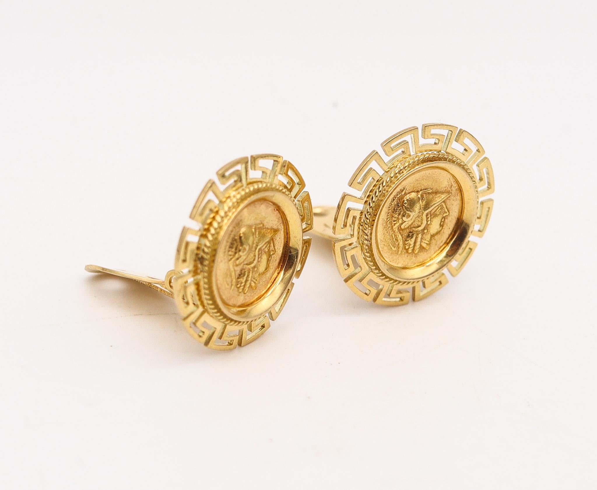 Women's Greek Revival Clips On Earrings With Alexander III Coins In 18Kt Yellow Gold For Sale