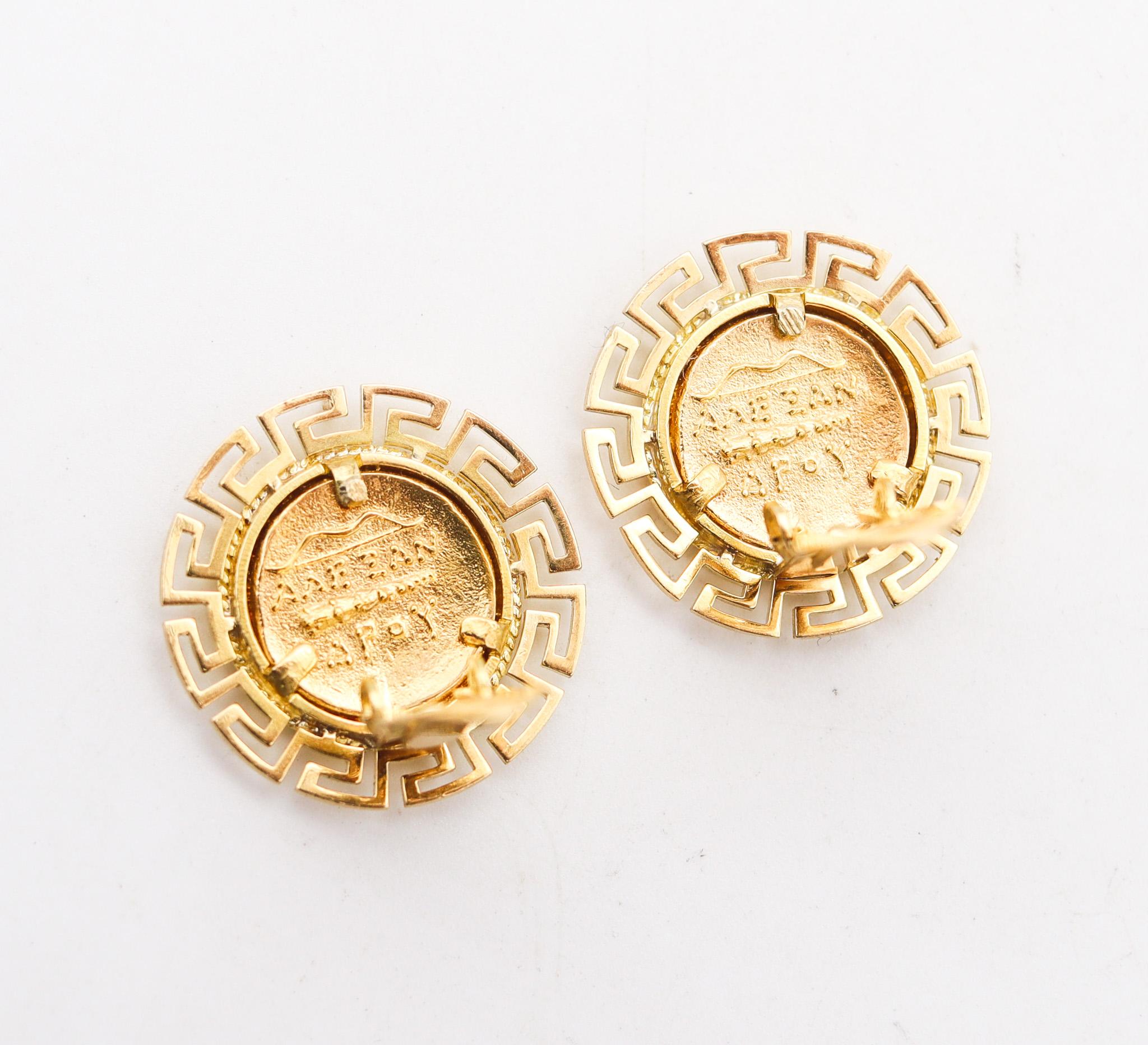 Greek Revival Clips On Earrings With Alexander III Coins In 18Kt Yellow Gold For Sale 2