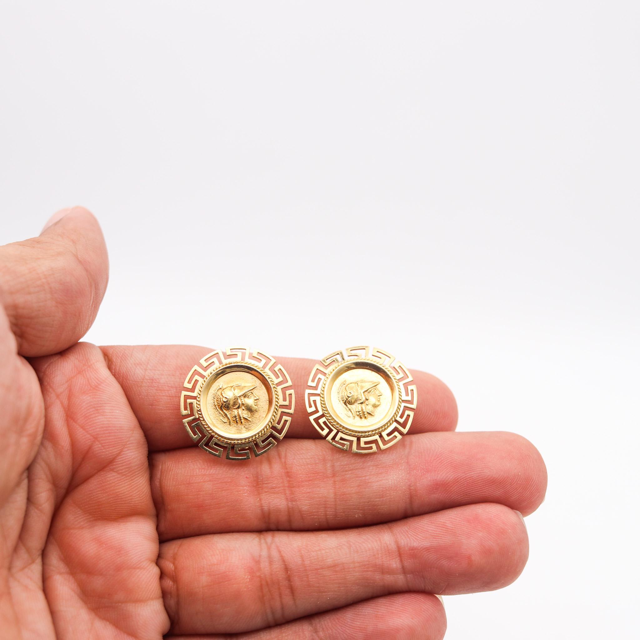 Greek Revival Clips On Earrings With Alexander III Coins In 18Kt Yellow Gold For Sale 4