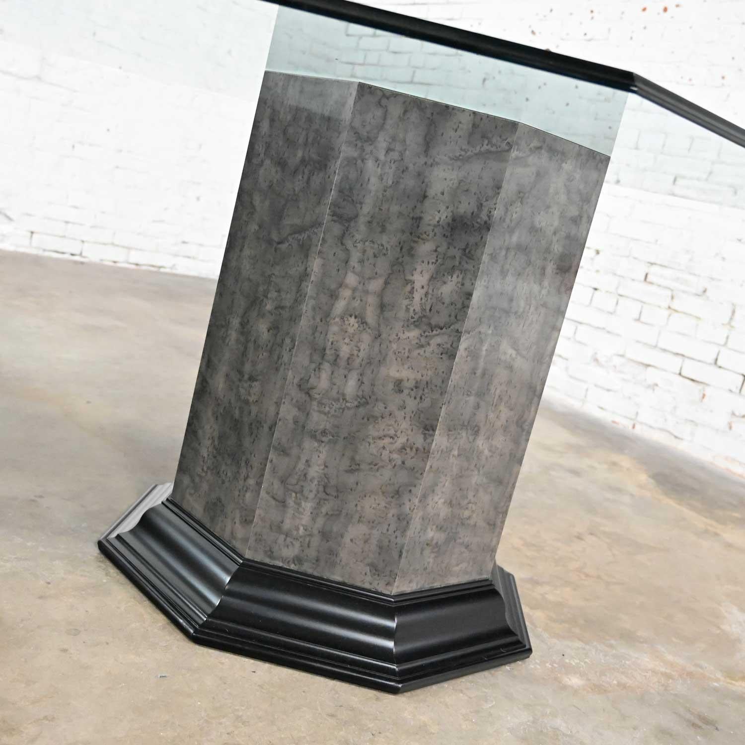 Greek Revival Dining Table Triple Pedestal Base & Elongated Octagon Glass Top  For Sale 6