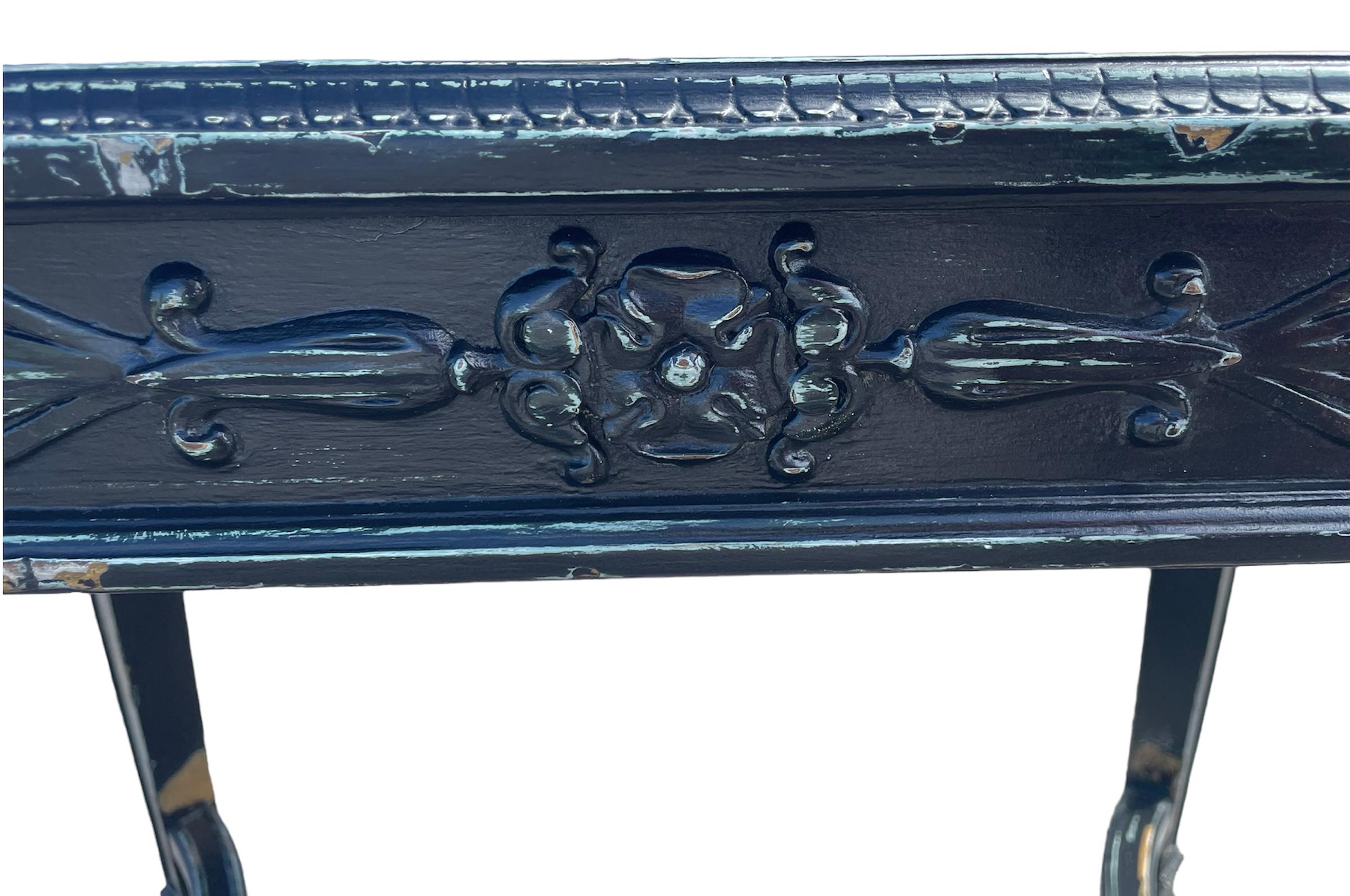 Hand-Carved Greek Revival Distressed Decorative Table For Sale
