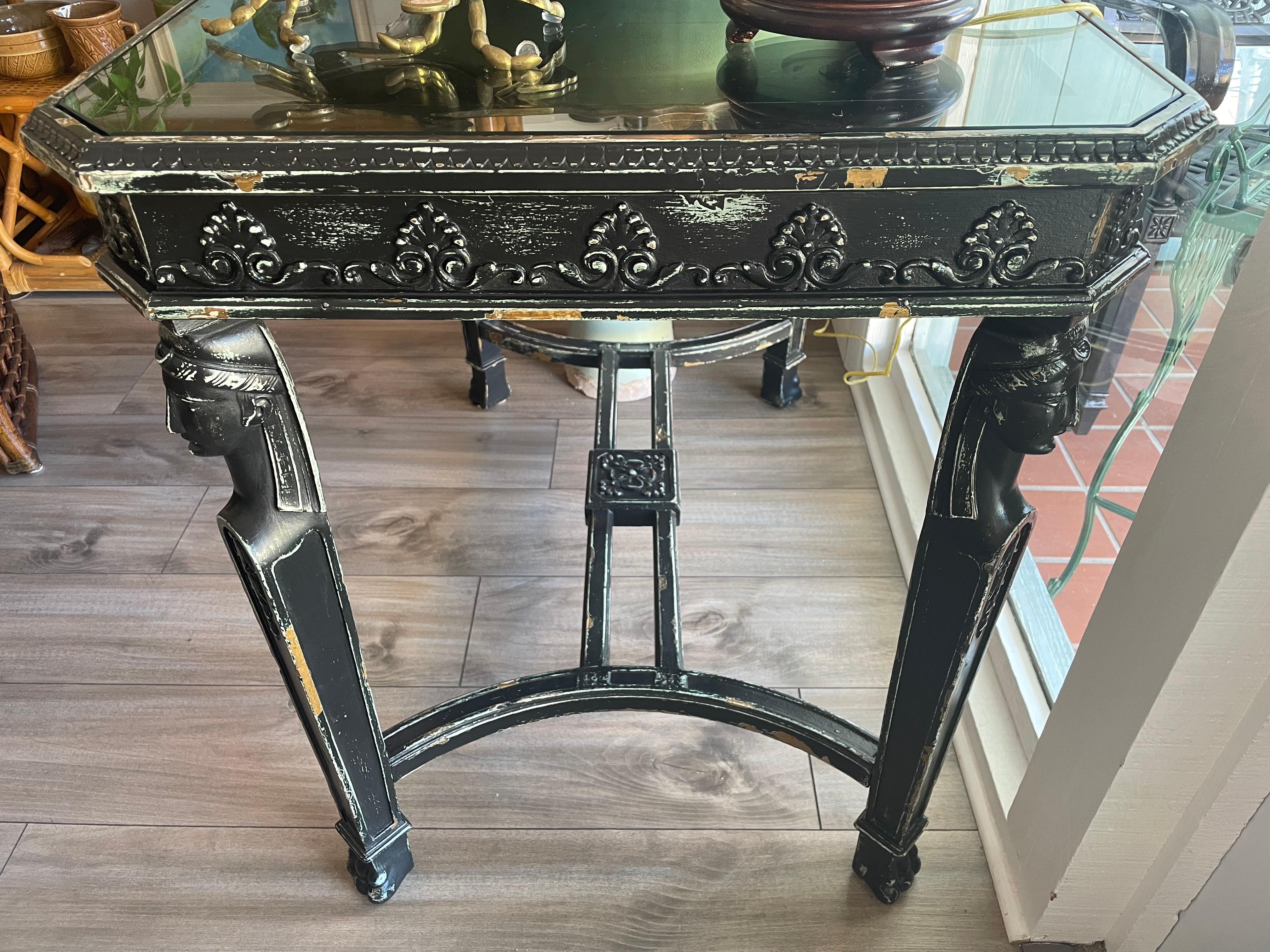 Glass Greek Revival Distressed Decorative Table For Sale