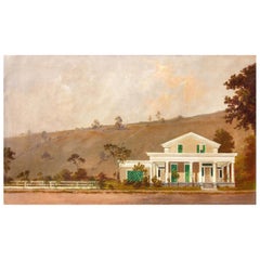 Greek Revival Farm House 19th Century Oil Painting