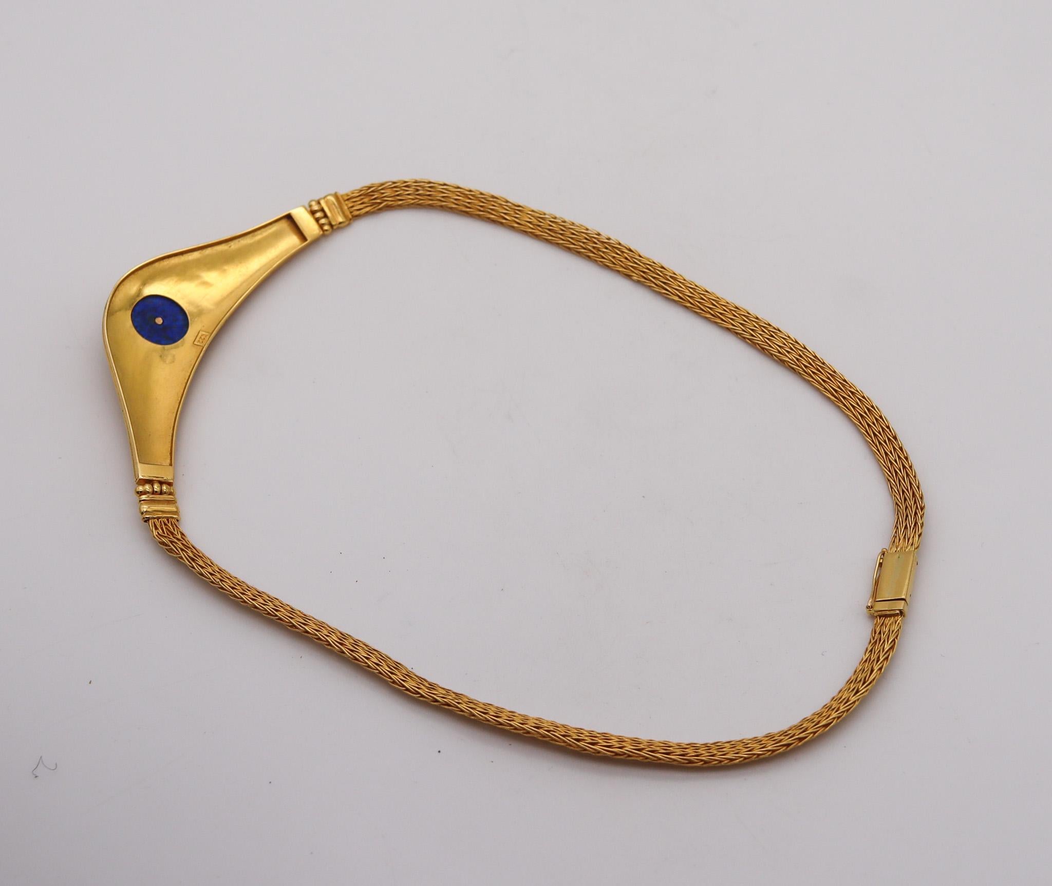 Greek Revival Hellenistic Necklace In Solid 22Kt Yellow Gold With Lapis Lazuli For Sale 1
