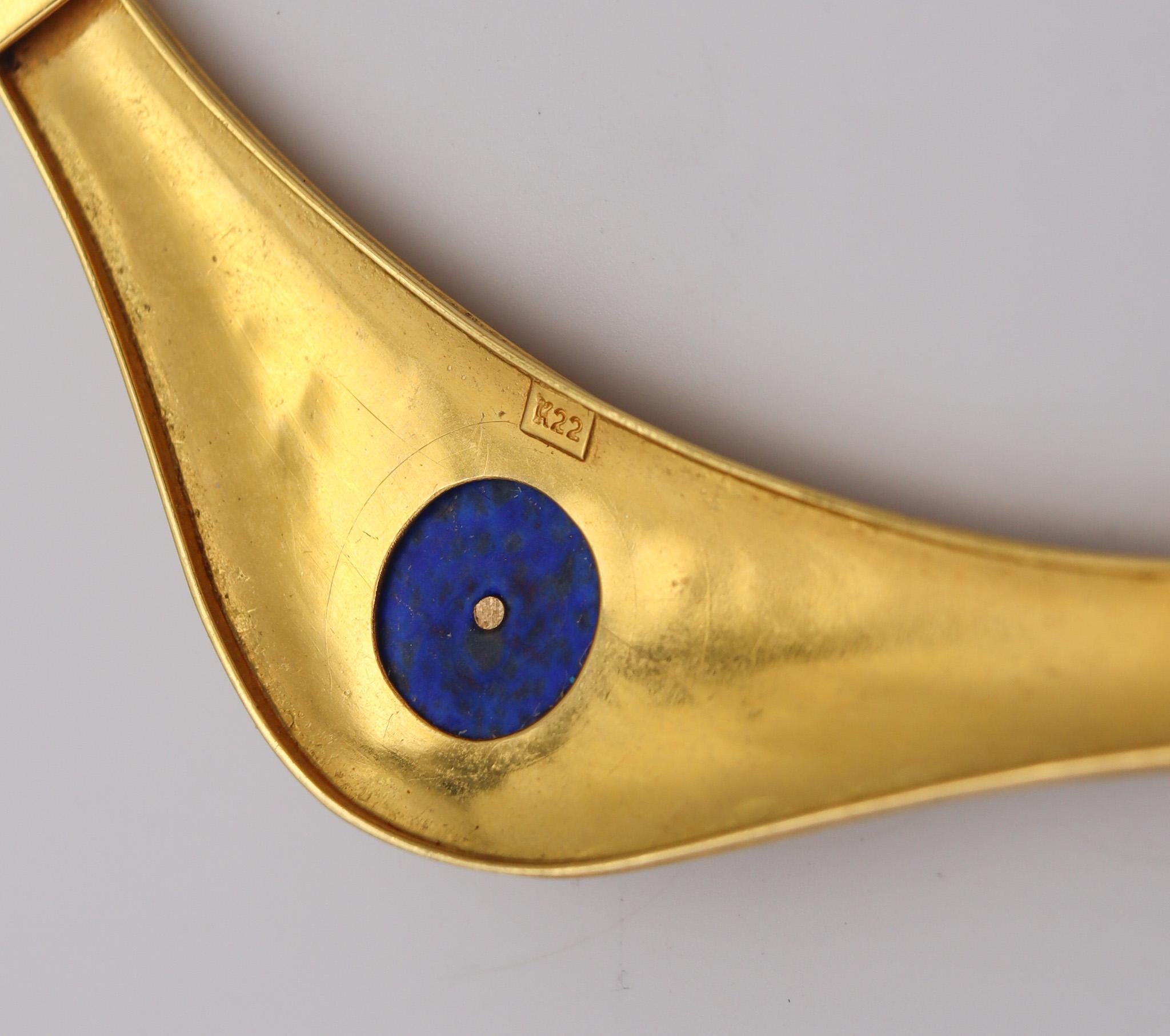 Greek Revival Hellenistic Necklace In Solid 22Kt Yellow Gold With Lapis Lazuli For Sale 2