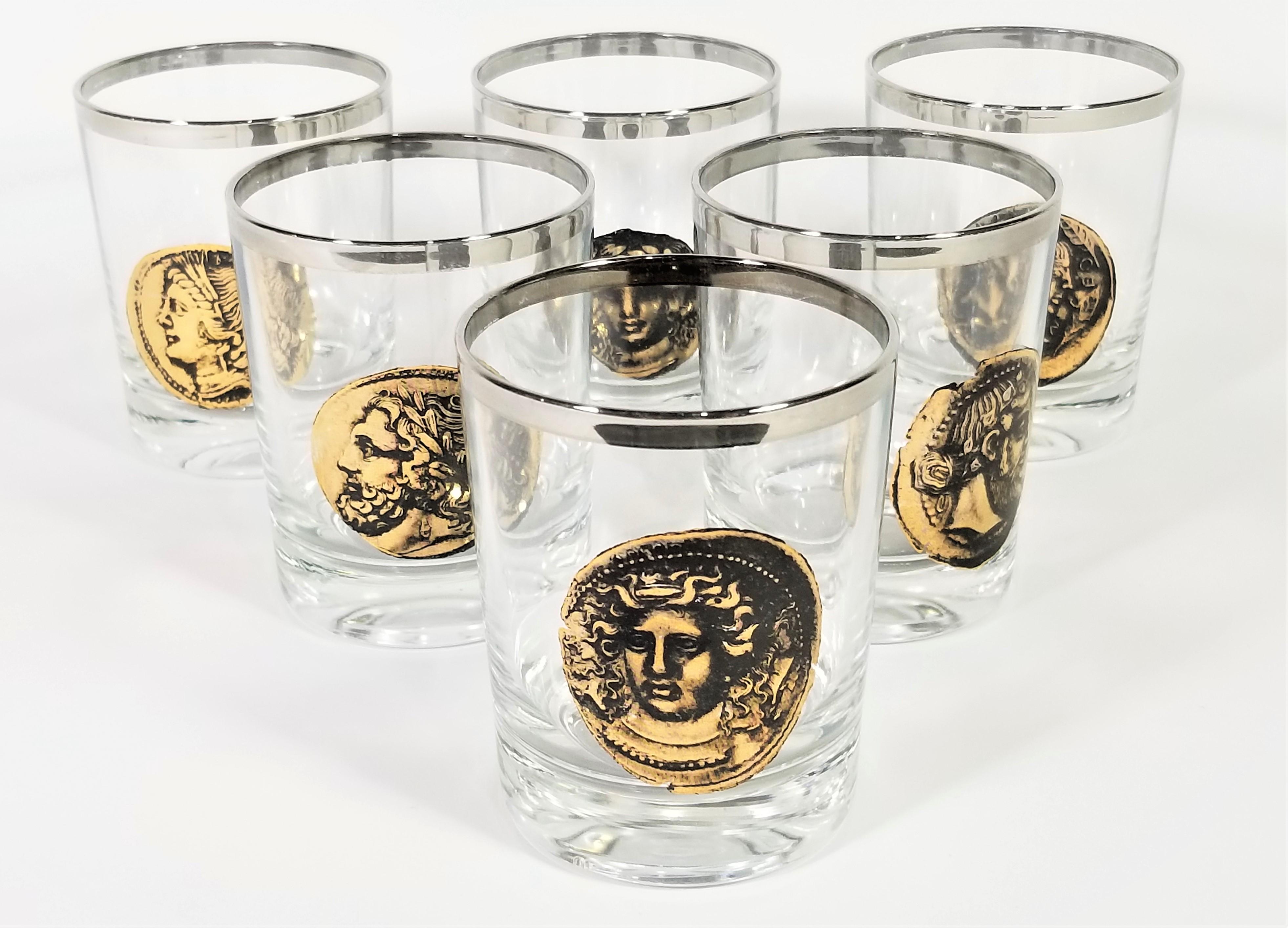 French Greek Roman Gods Midcentury Glassware Barware Made in France Set of 6 7