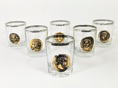 French Greek Roman Gods Midcentury Glassware Barware Made in France Set of 6