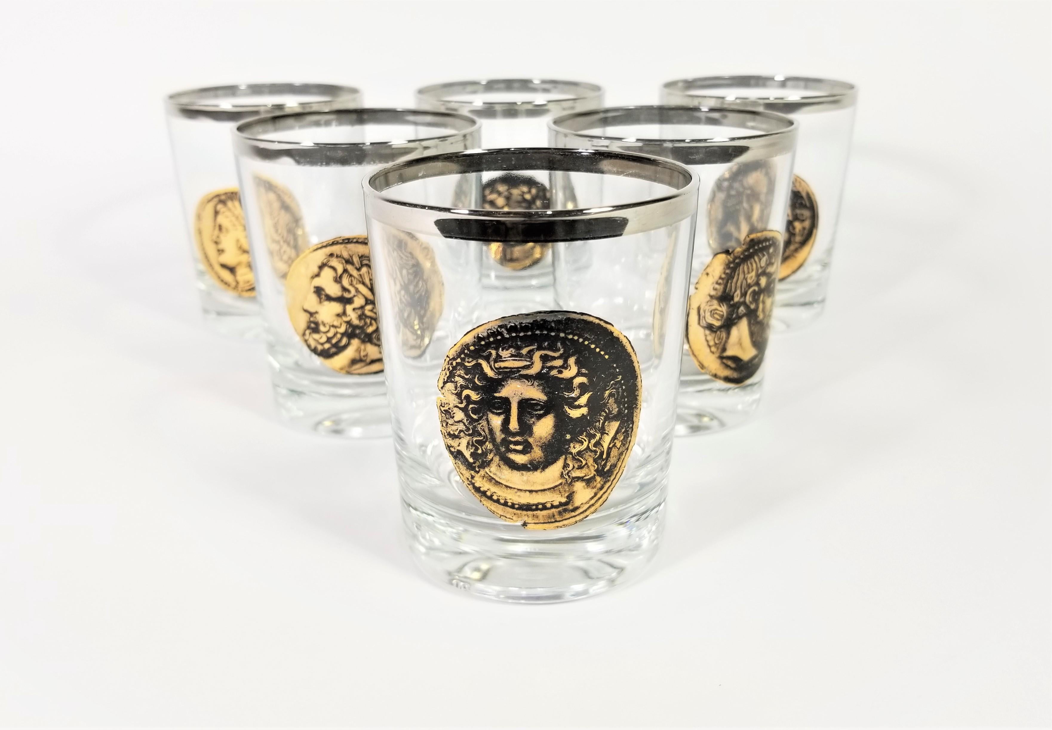 French Greek Roman Gods Midcentury Glassware Barware Made in France Set of 6 In Excellent Condition In New York, NY