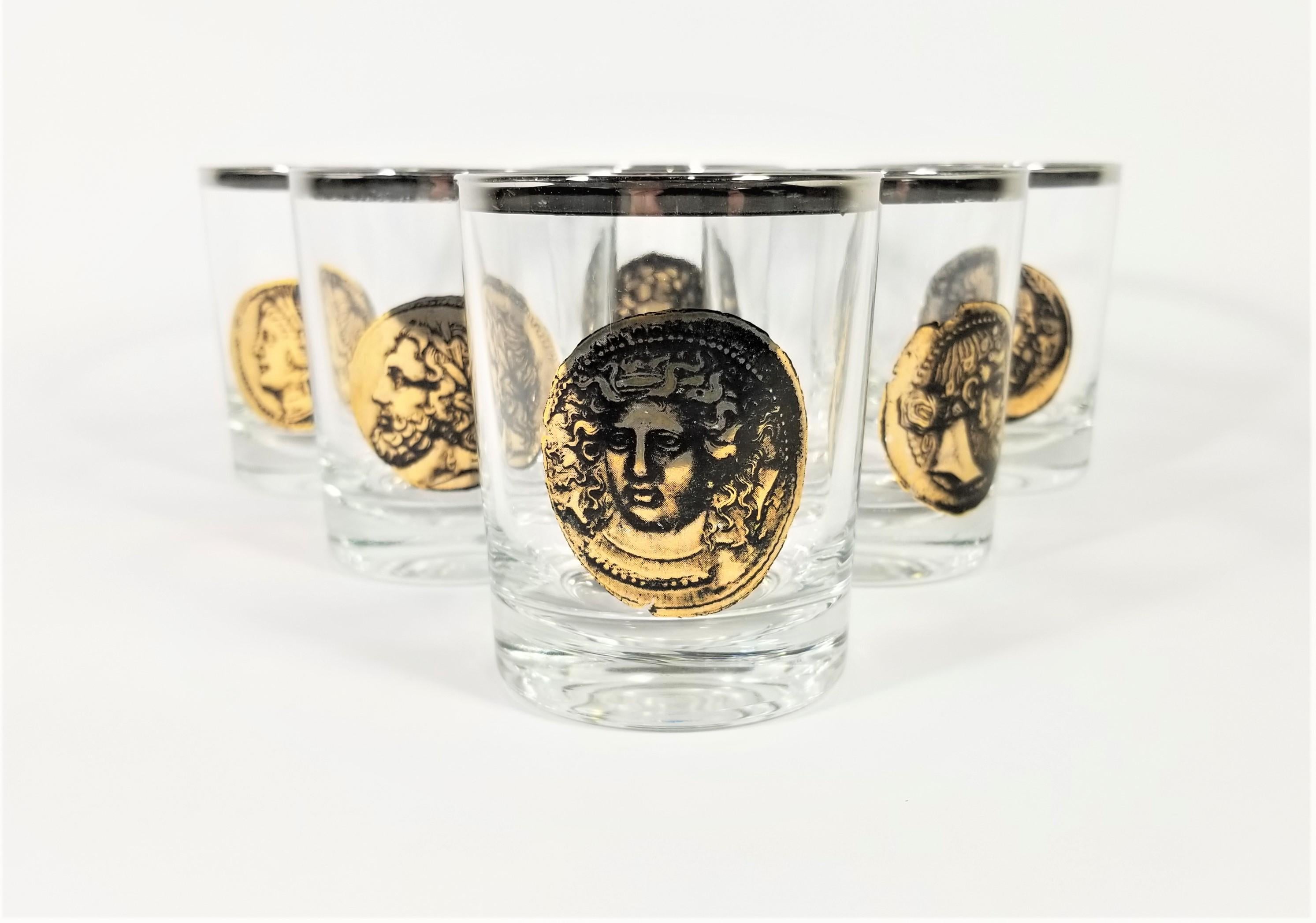 20th Century French Greek Roman Gods Midcentury Glassware Barware Made in France Set of 6