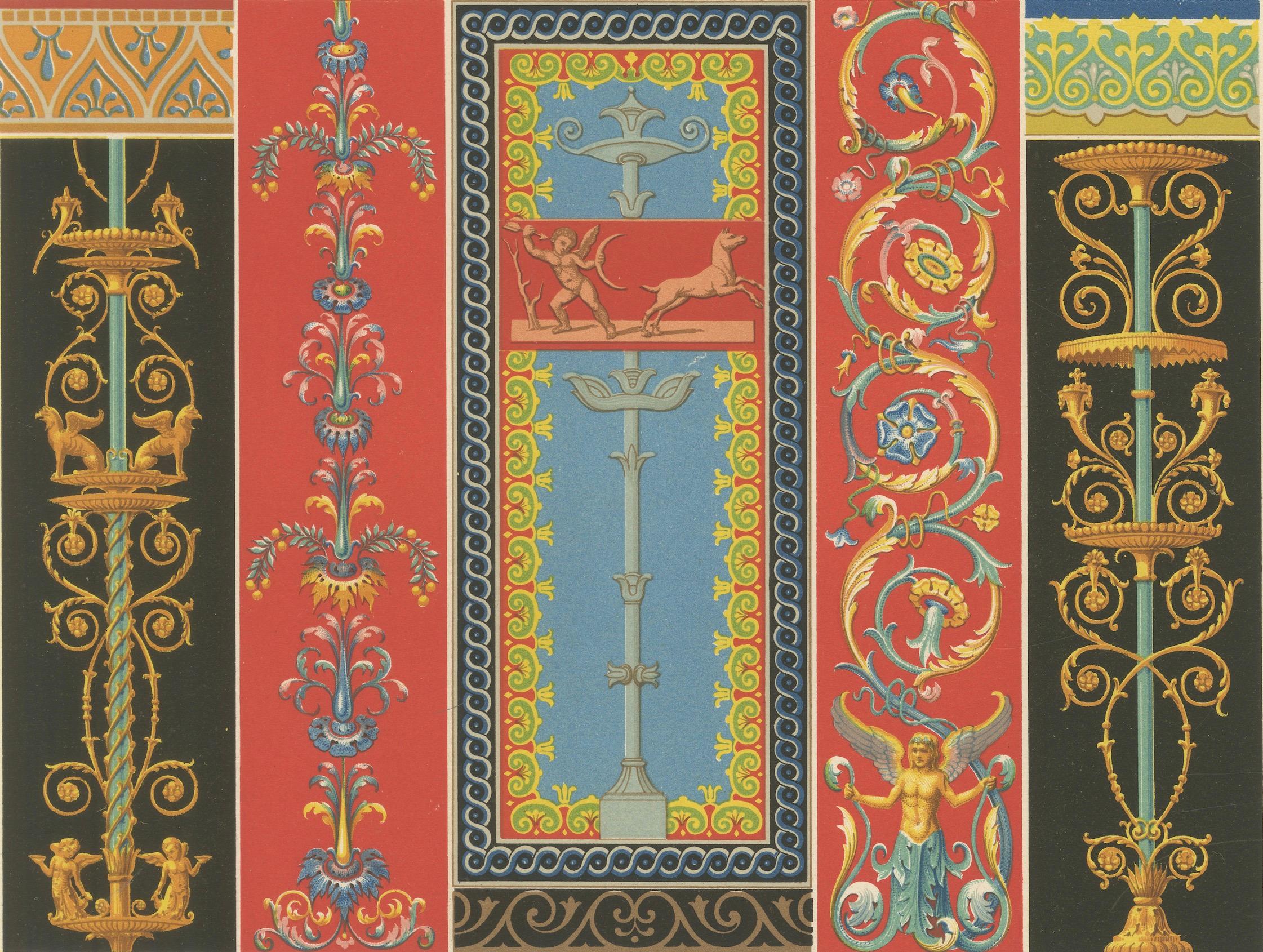 Français Impression d'ornements gréco-romains - Motifs décoratifs et bordures classiques, c.1869 en vente