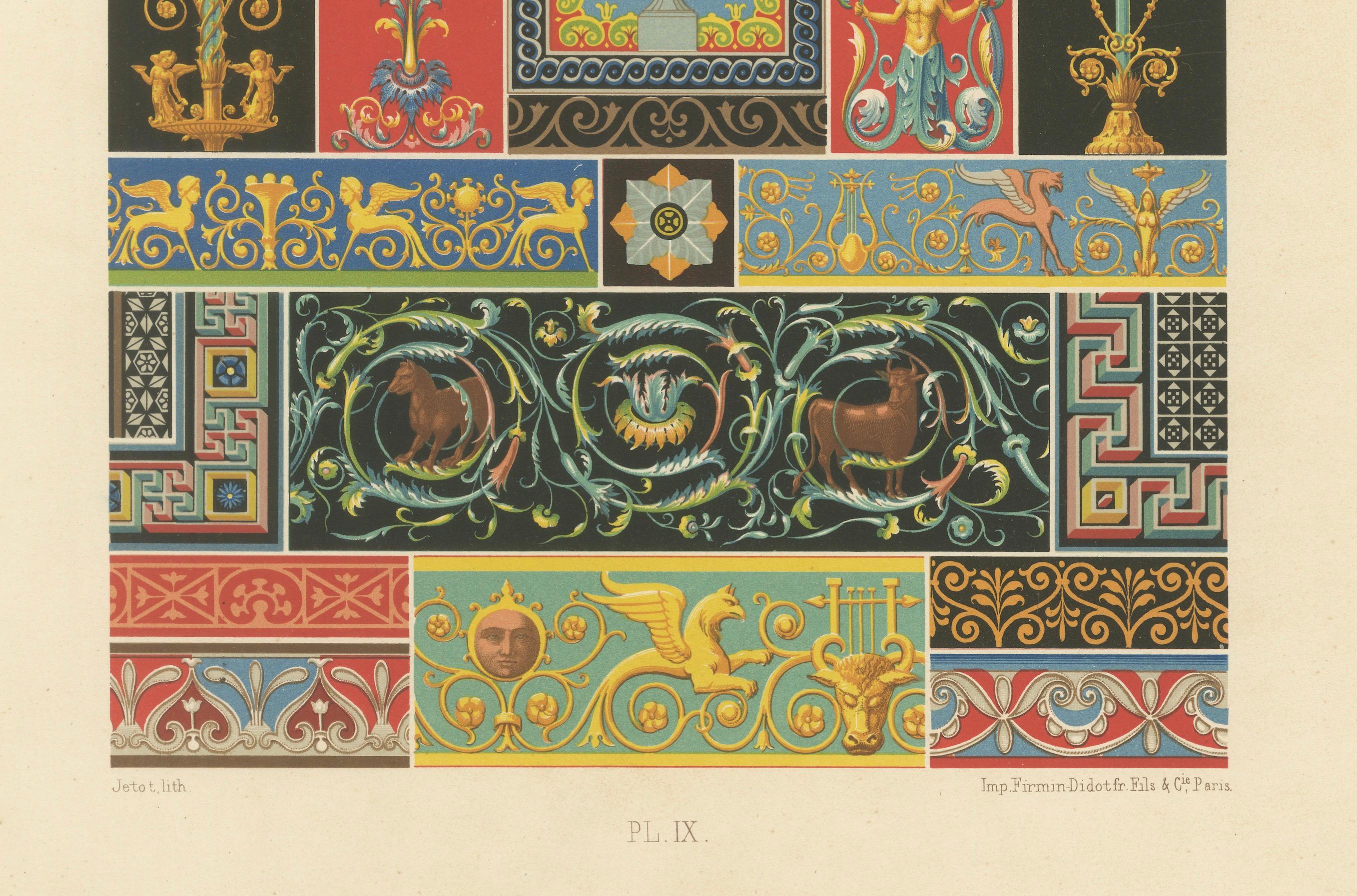 Impression d'ornements gréco-romains - Motifs décoratifs et bordures classiques, c.1869 Bon état - En vente à Langweer, NL