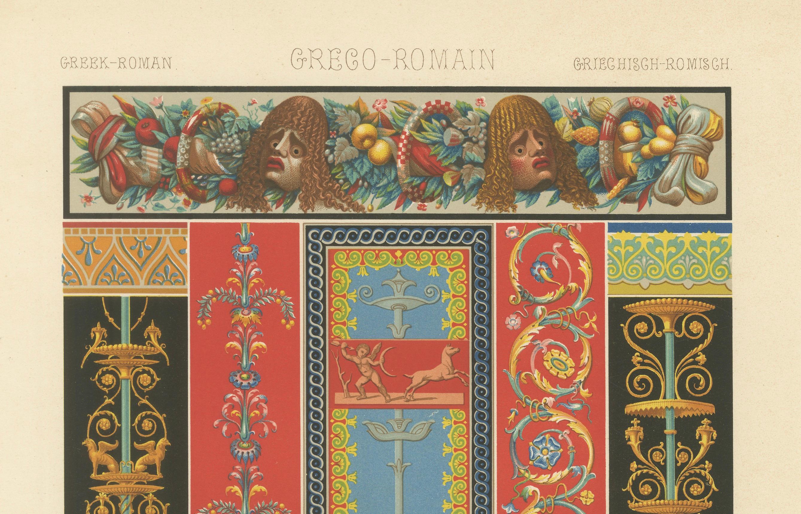 XIXe siècle Impression d'ornements gréco-romains - Motifs décoratifs et bordures classiques, c.1869 en vente