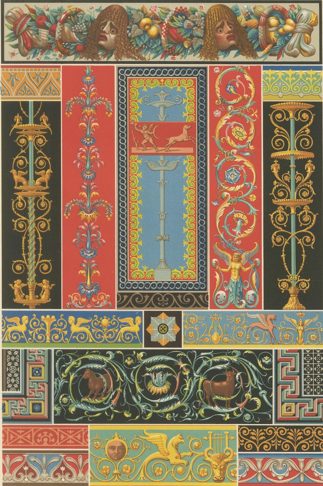 Papier Impression d'ornements gréco-romains - Motifs décoratifs et bordures classiques, c.1869 en vente