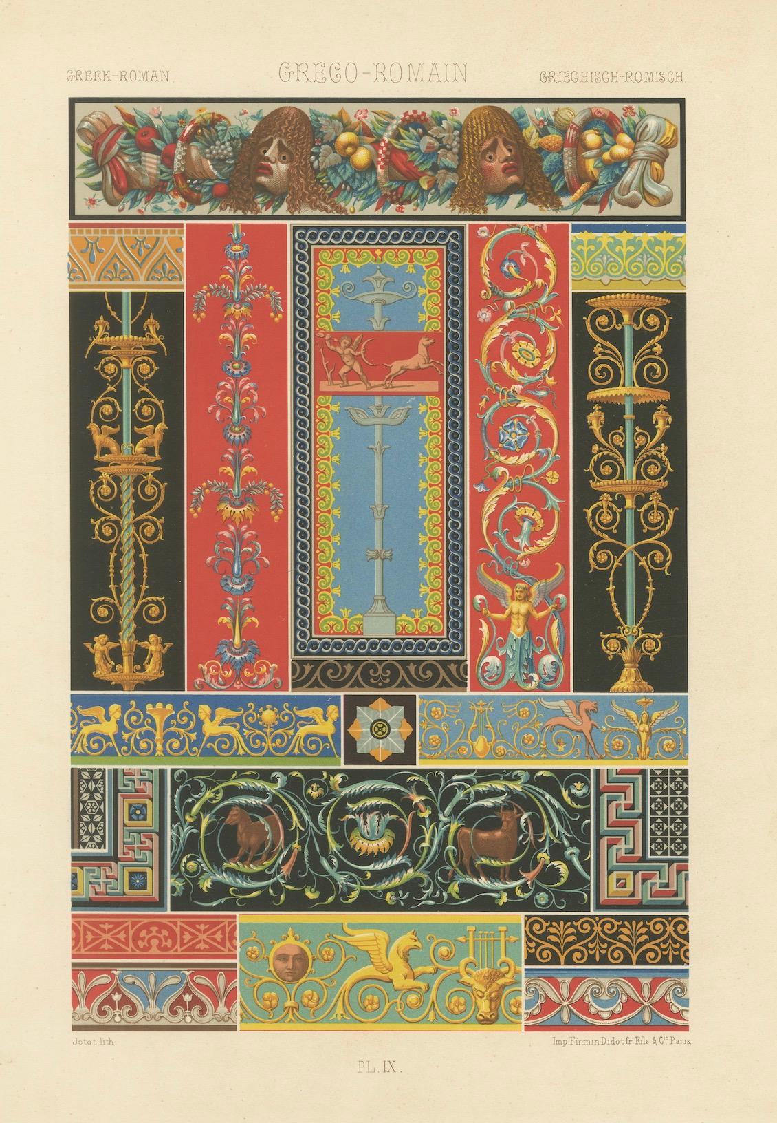 Impression d'ornements gréco-romains - Motifs décoratifs et bordures classiques, c.1869 en vente 1