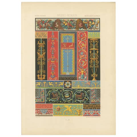 Greek-Roman Ornament Print – Classical Decorative Motifs & Borders, c.1869