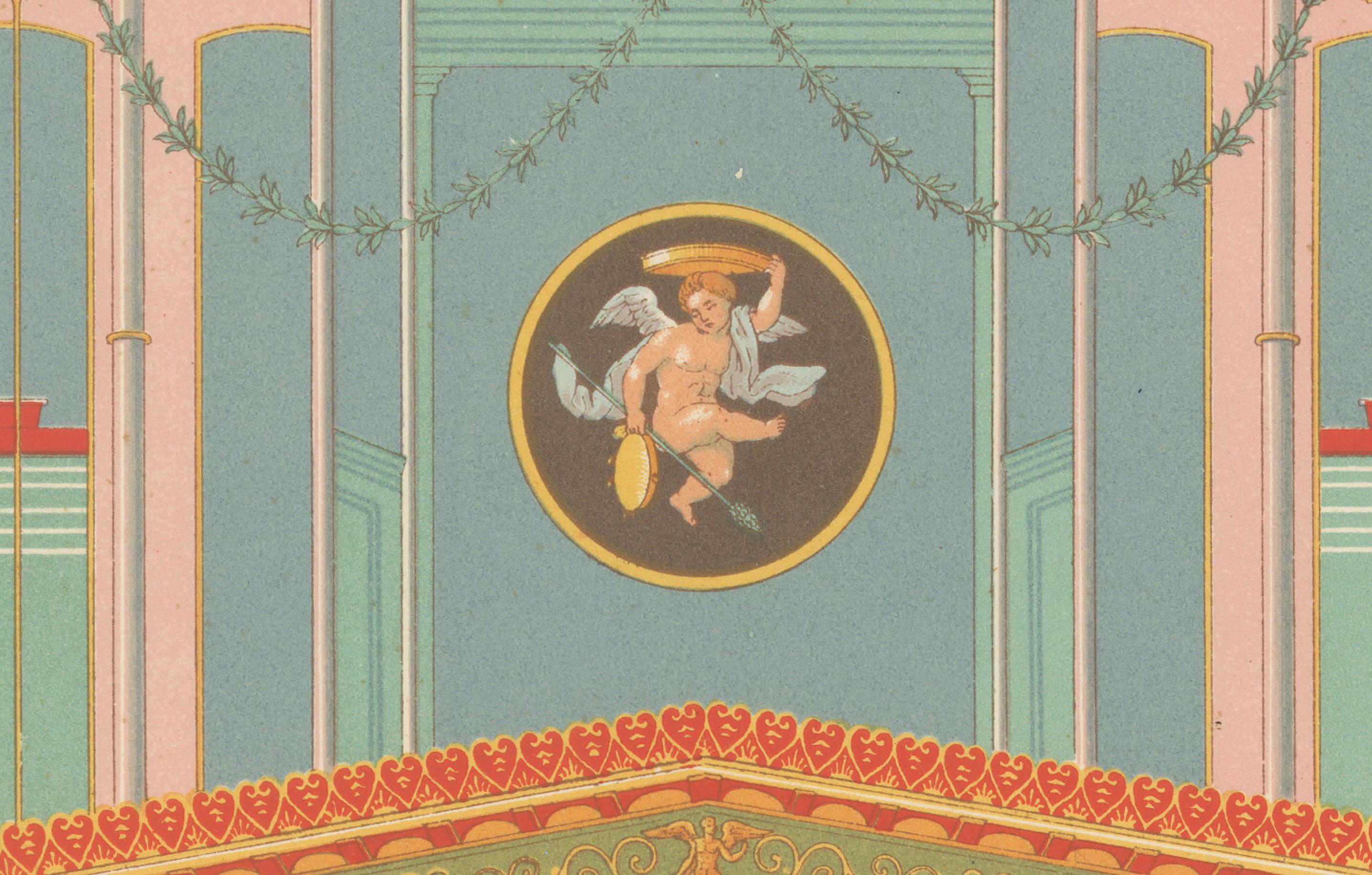 Fresco mural greco-romano - Litografía antigua de un interior clásico, c.1869 Francés en venta