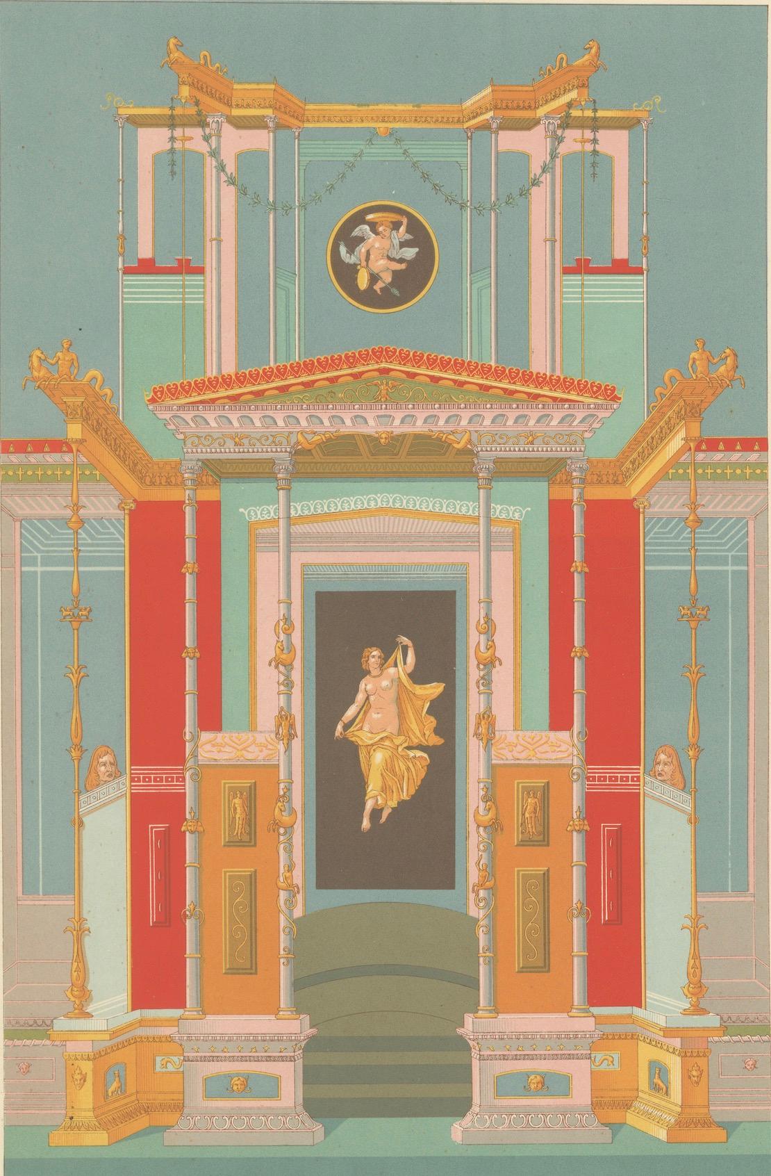 Fresco mural greco-romano - Litografía antigua de un interior clásico, c.1869 en venta 1