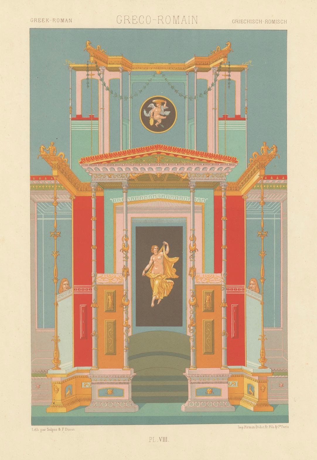 Fresco mural greco-romano - Litografía antigua de un interior clásico, c.1869 en venta 2