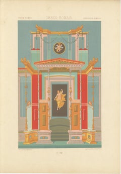 Fresco mural greco-romano - Litografía antigua de un interior clásico, c.1869
