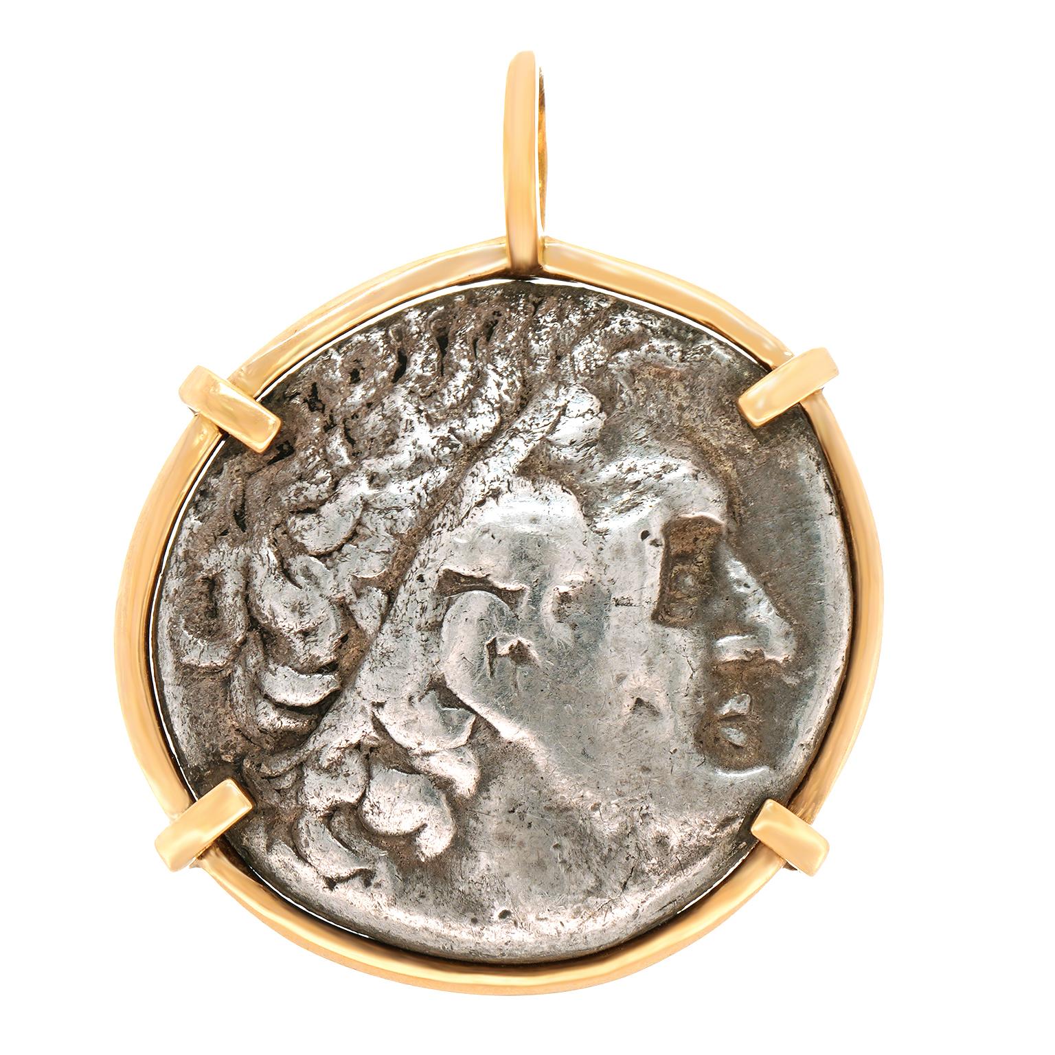 Greek Silver Coin (c240-290 BC) Pendant 14k In Excellent Condition In Litchfield, CT